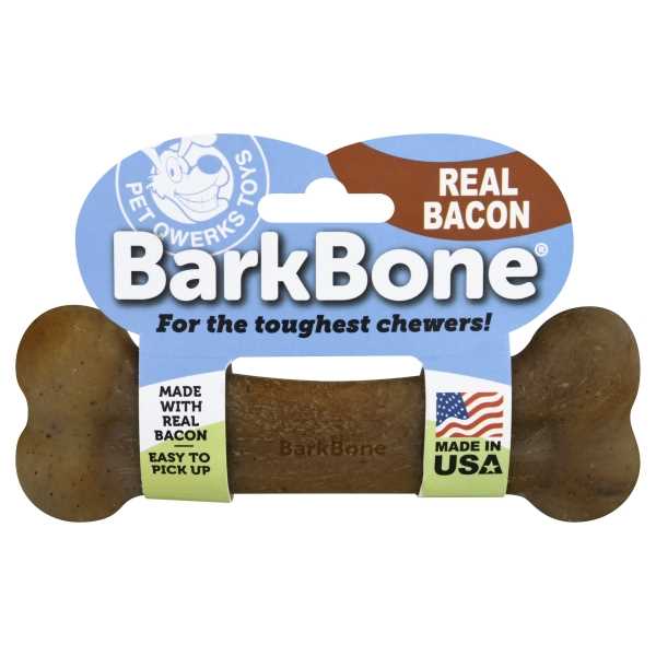 Pet Qwerks BarkBone Bacon Flavor Tough Dog Chew Toy, Medium - Healthber