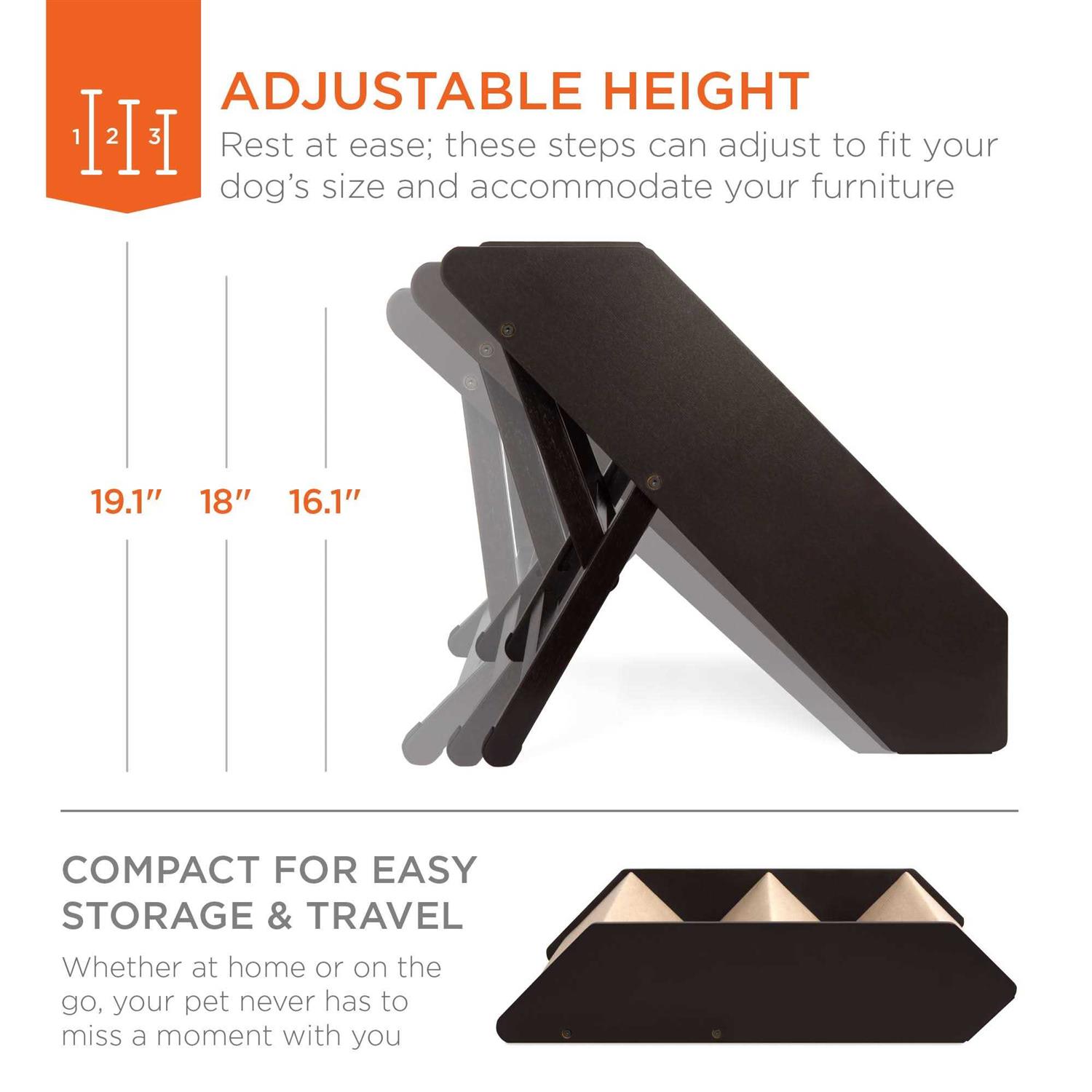 Best Choice Products Foldable Adjustable Wide Wooden Carpeted Pet Stairs for Injured - Healthber