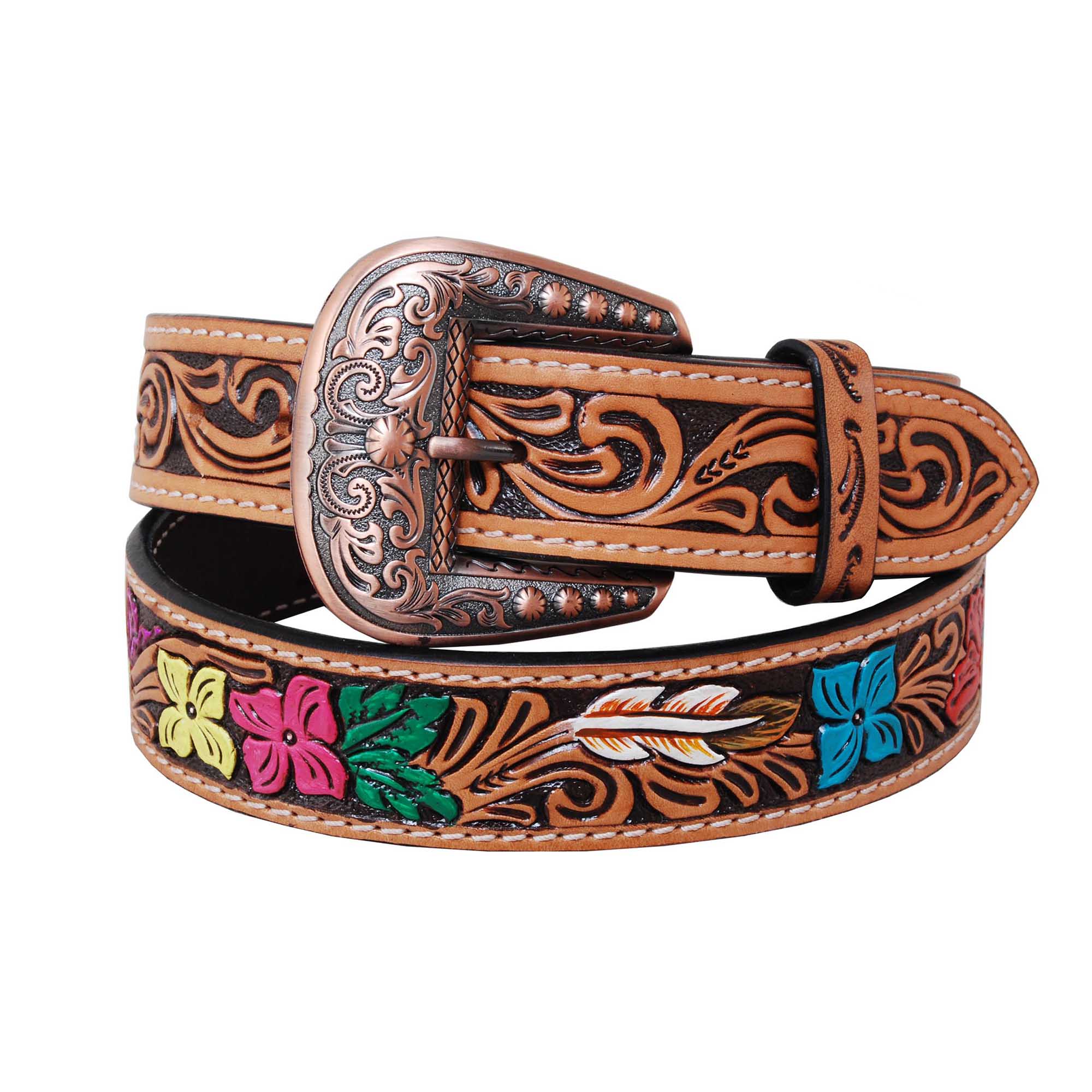 Rafter T Hand Painted & Floral Tooled Belt - Healthber