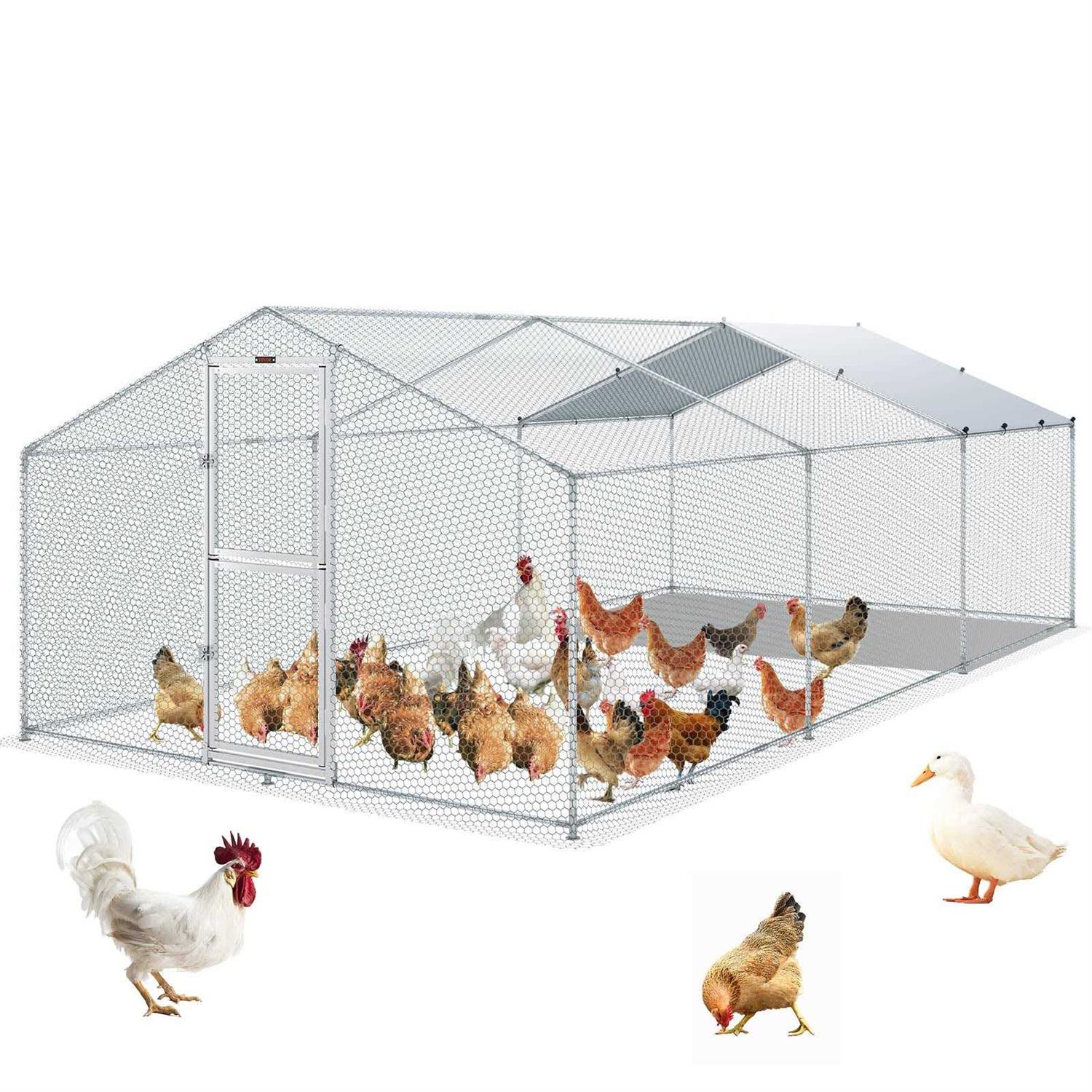 VEVOR Large Metal Chicken Coop with Run Walkin Poultry Cage for Yard Waterproof Cover - Healthber