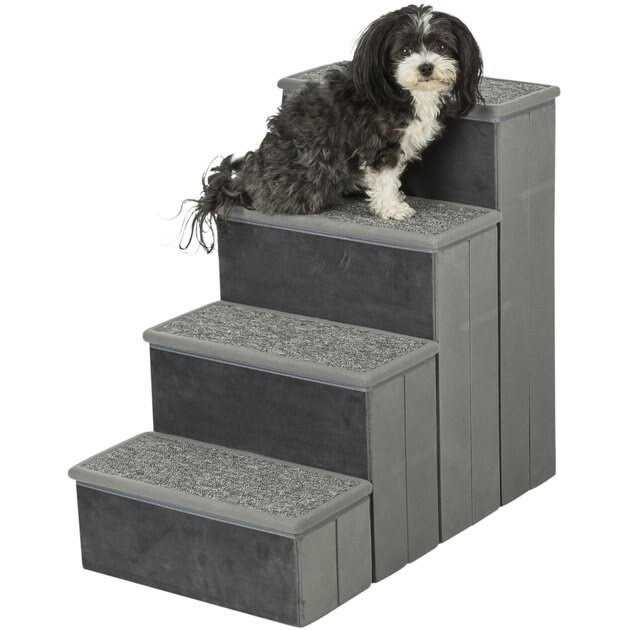 Trixie Velour Foldable 4-Step Pet Stairs with Storage - Healthber
