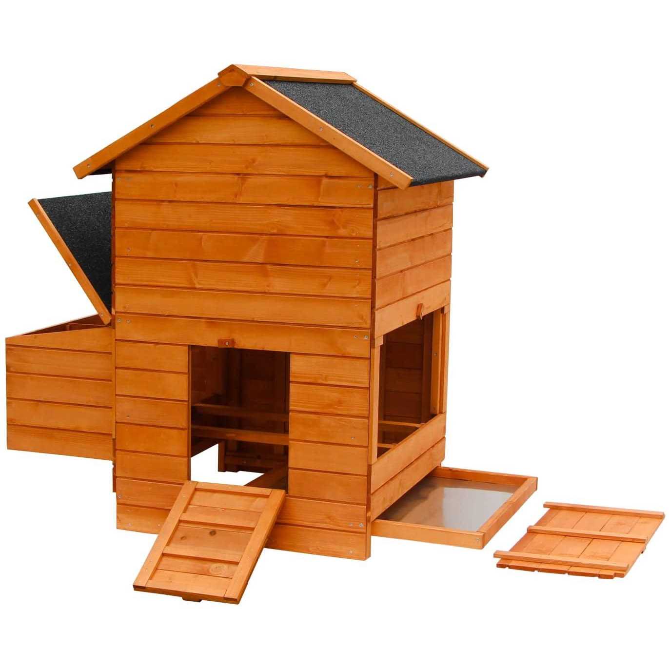 Kinbor Wooden Chicken Coop Outdoor Large Hen House w/Nesting Box Poultry Cage Rabbit Hutch w/Removable Tray & Ramp-Main House - Healthber