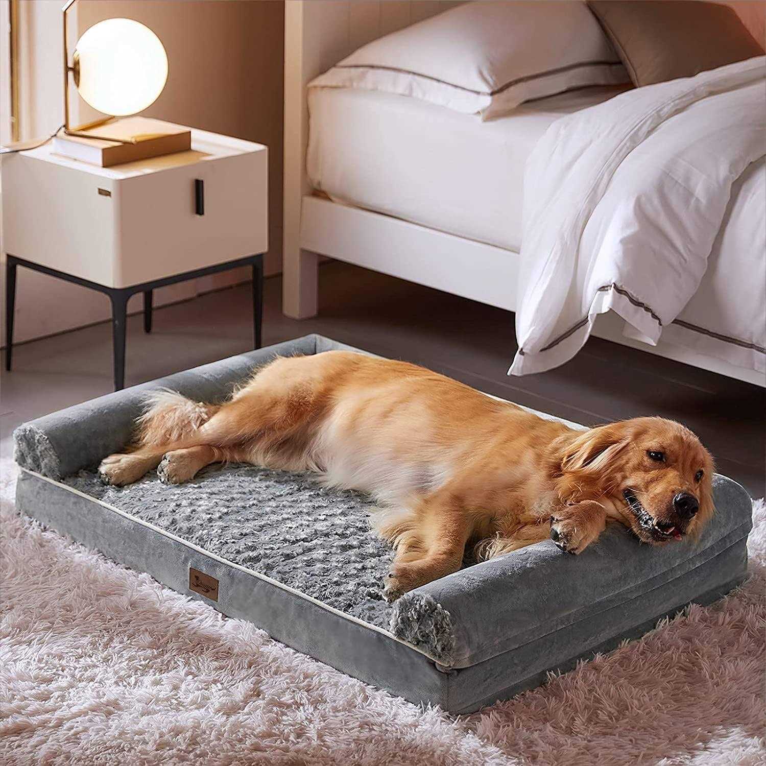 LNSSFFER Orthopedic Dog Beds for Large Dogs,Sofa Dog Bed Large Dogs. Egg Foam Large Dog Bed with Removable Washable Pillow Cover - Healthber