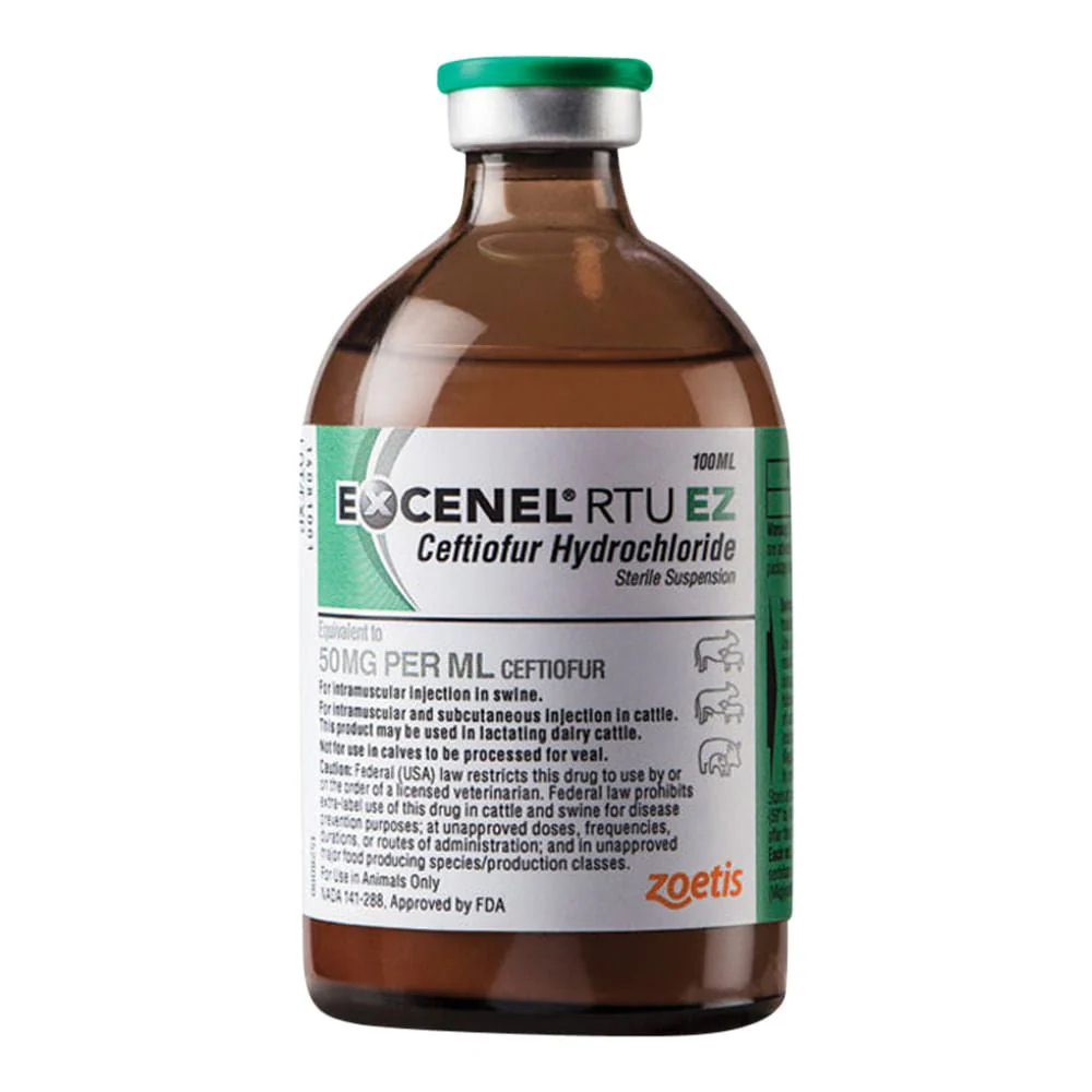 Rx Excenel (ceftiofur hydrochloride) RTU EZ Sterile Suspension for Swine & Cattle, 100 mL vial - Healthber