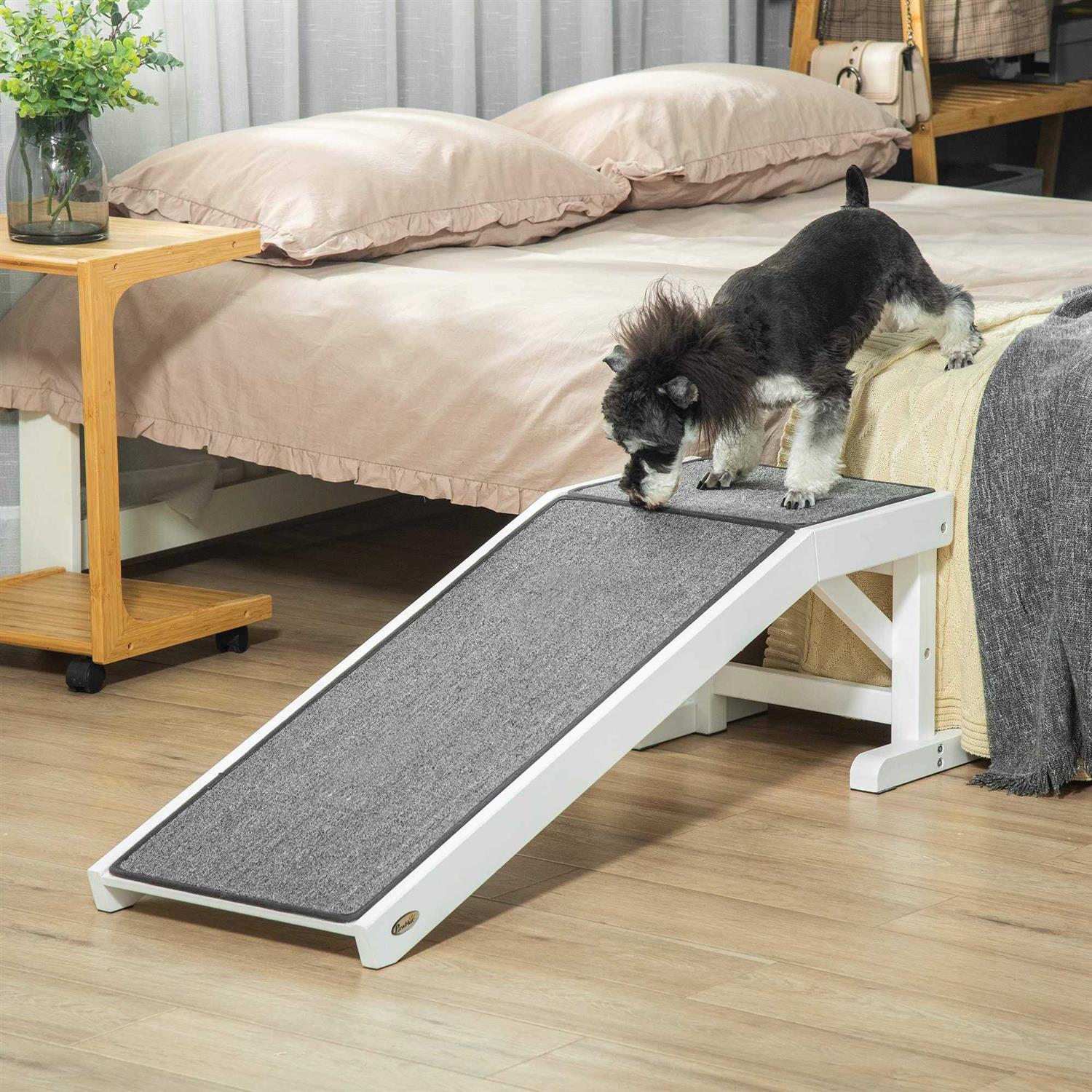 PawHut Pet Ramp, Dog Bed Ramp for Dogs with Non-Slip Carpet and Top Platform - Healthber