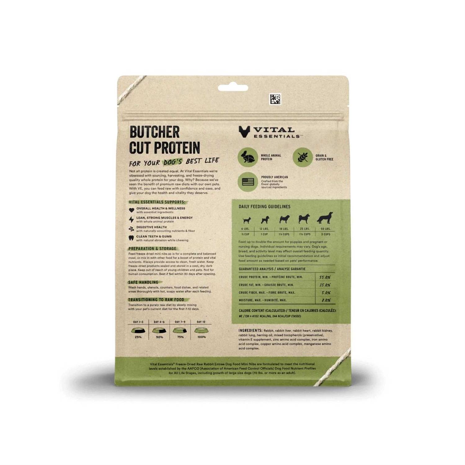 Vital Essentials Freeze Dried Dog Food Raw Rabbit Mini Nibs Entree - Healthber