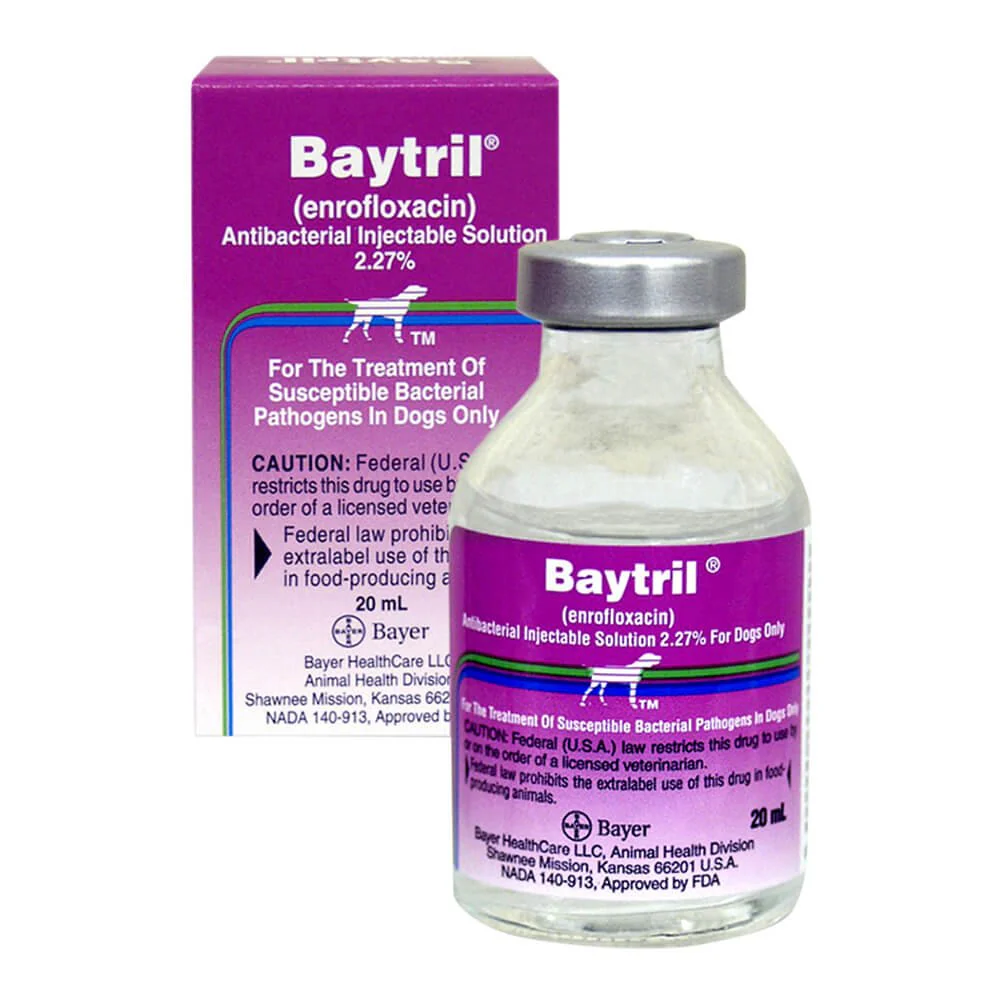 Rx Baytril (enrofloxacin) Injectable Solution for Dogs, 2.27% x 20 ml - Healthber