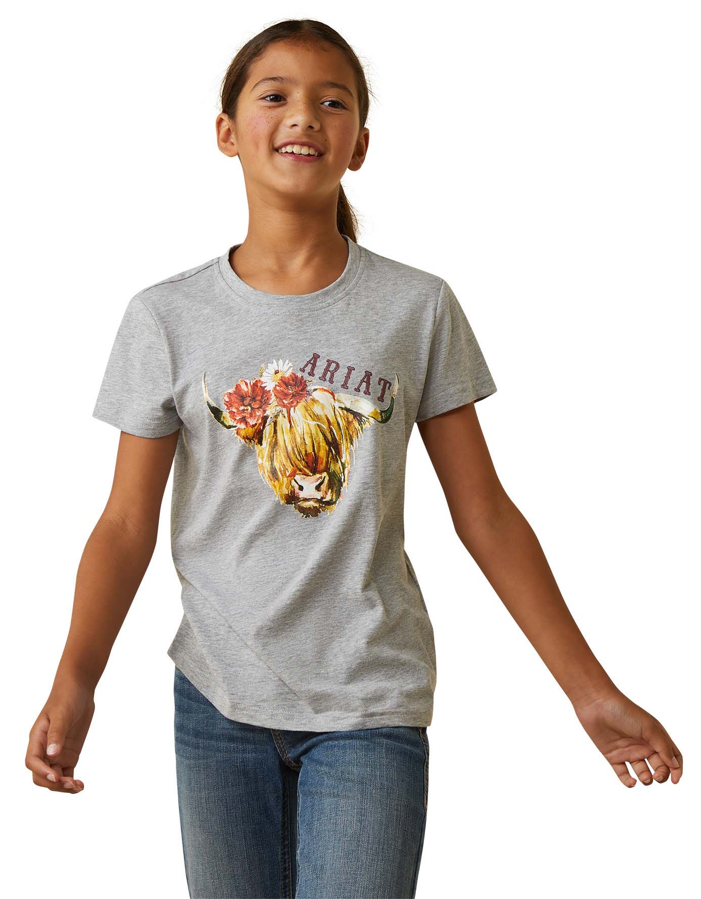 Ariat Girl's Highlander Rose T-Shirt, Heather Gray - Healthber