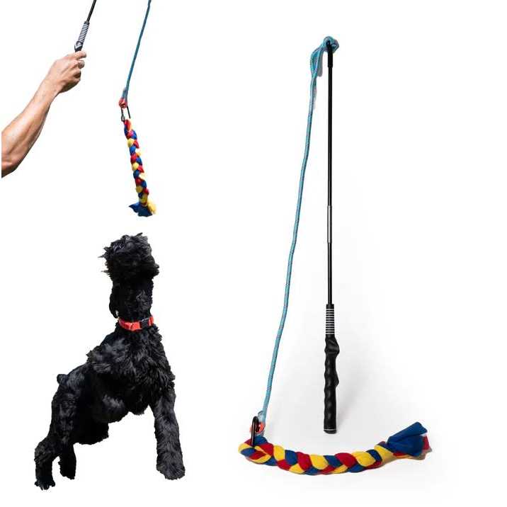 Dewonch Interactive Flirt Pole Toy for Dogs Chase and Tug of War,Durable Teaser Wand with Pet Fleece Rope Tether Lure Toy to Outdoor Exercise & Training - Healthber