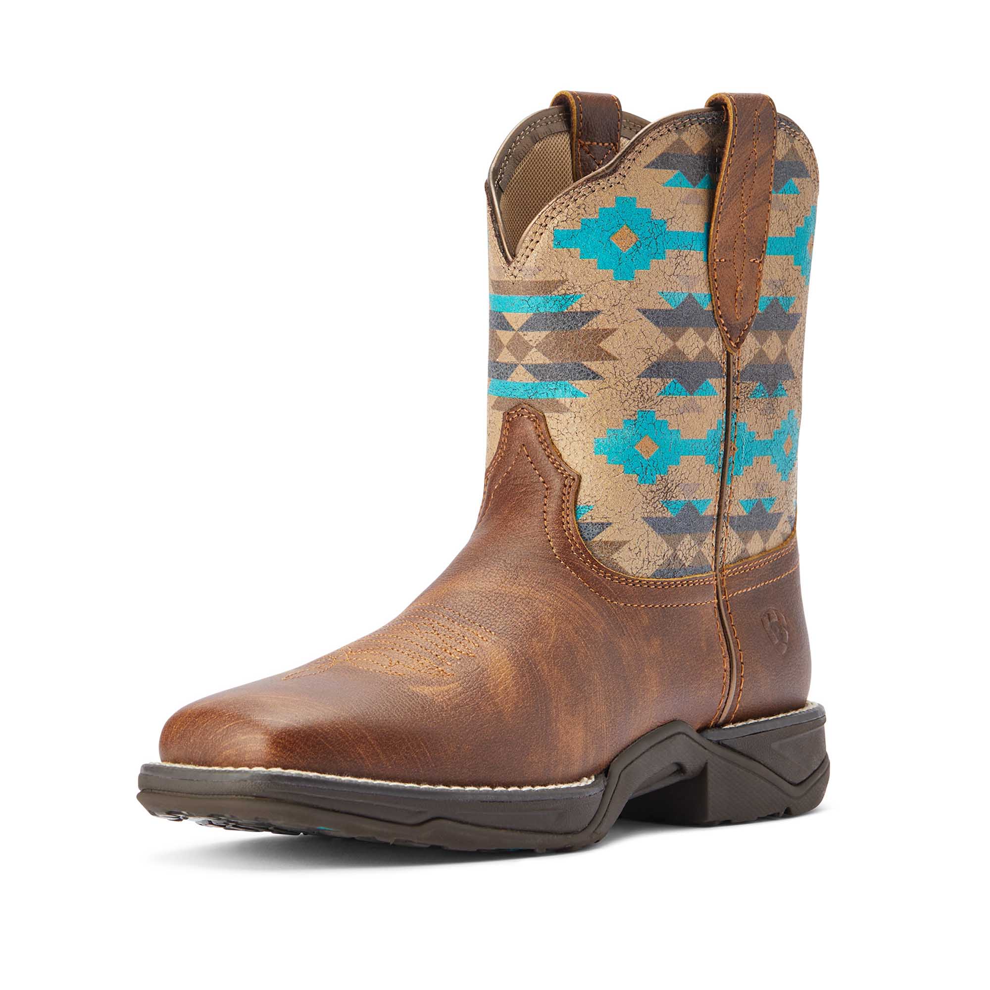 Ariat Women's Anthem Shortie Savannah Boot, Taupe and Turquoise Aztec - Healthber