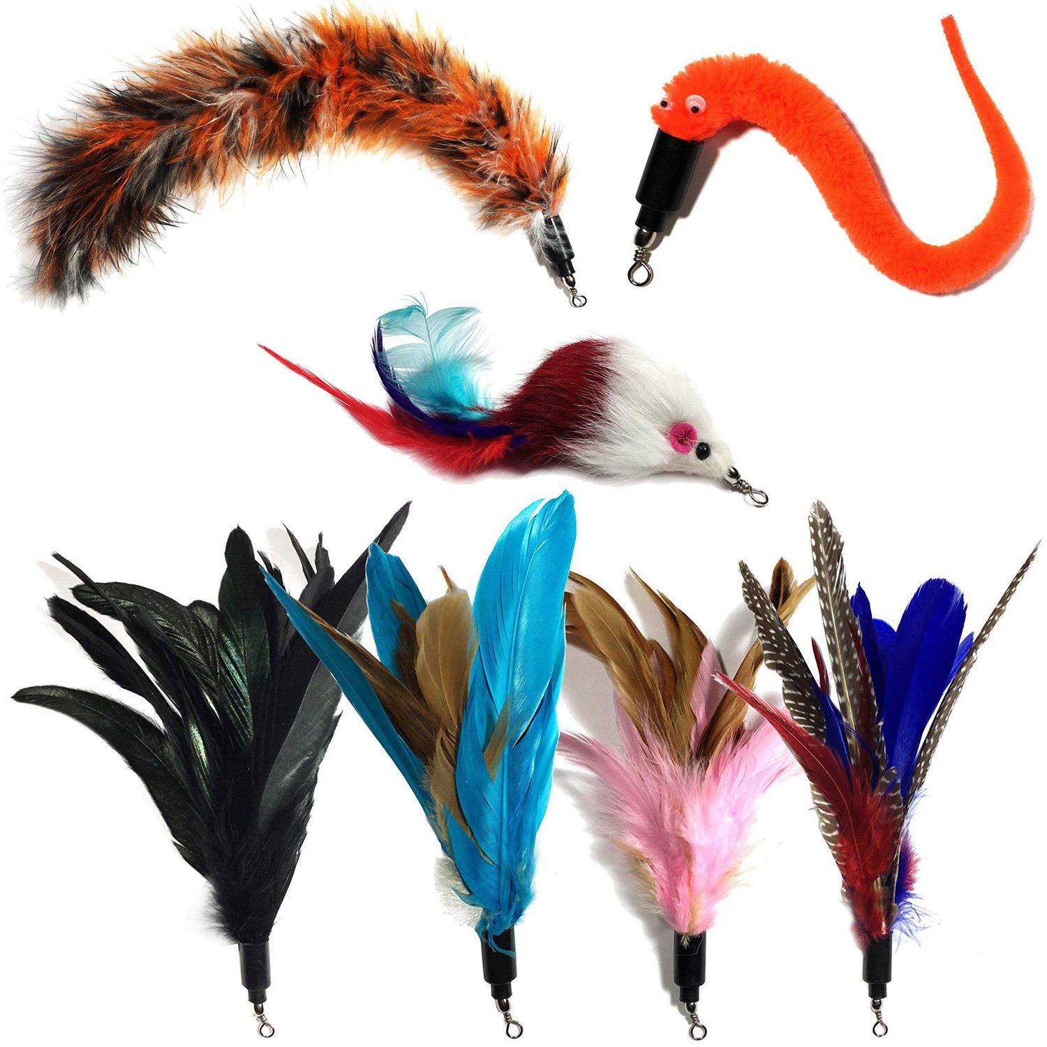 Pet Fit For Life 7 Piece plus bonus Replacement Feathers and Soft Furry For Interactive Cat and Kitten Toy Wands - Healthber