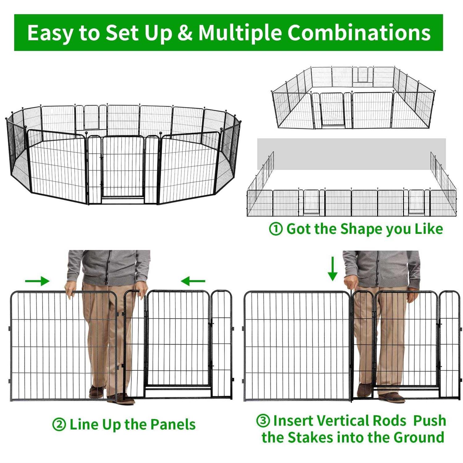 Kfvigoho Dog Playpen Outdoor Panels Heavy Duty Dog Pen Height Puppy Playpen Indoor Anti-Rust Exercise Fence with Doors for Medium/Small Pet - Healthber