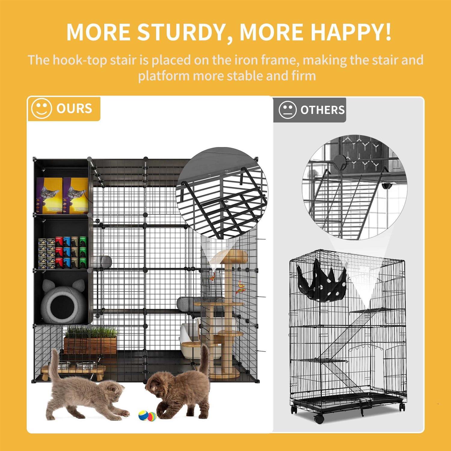 Dextrus 4-Tiers Cat Cages with Storage Cube DIY Catio Outdoor Cat Enclosures Metal Cat Playpen with Free Hammock Ideal for 1-4 Cats - Healthber