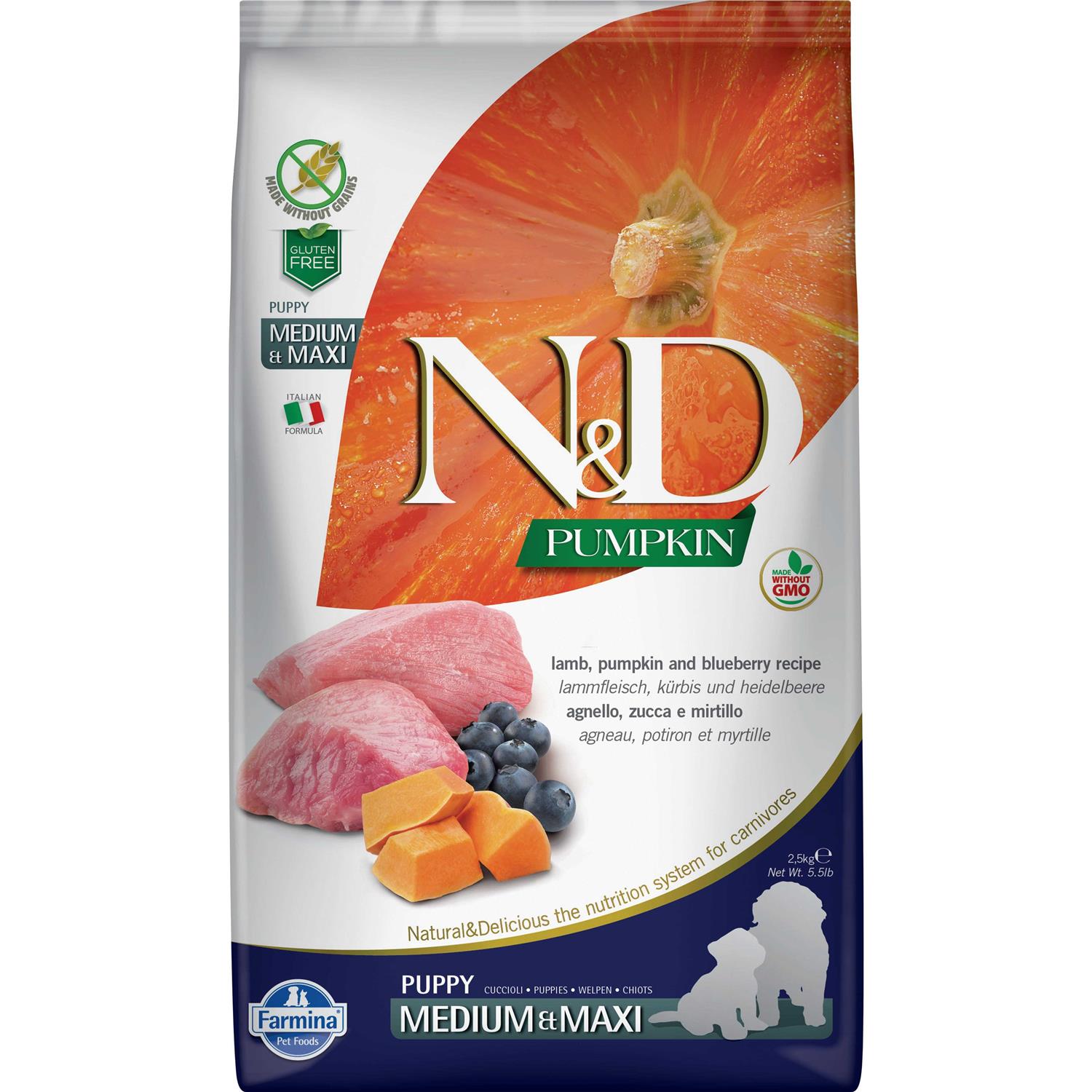 Farmina N&D Pumpkin Lamb & Blueberry Medium & Maxi Puppy Dog Dry Food - Healthber