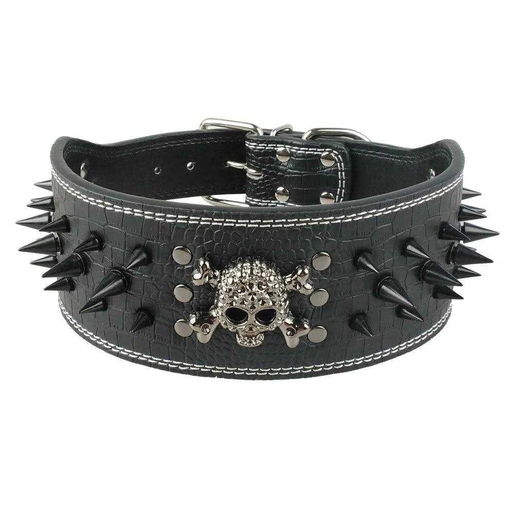 Berry Pet 3 Inch Width Sharp Spiked Studded Leather Dog Collar for Training,Sports,Walking,Travel,Dog Show,Heavy Duty,Medium Dogs,Pitbull - Healthber