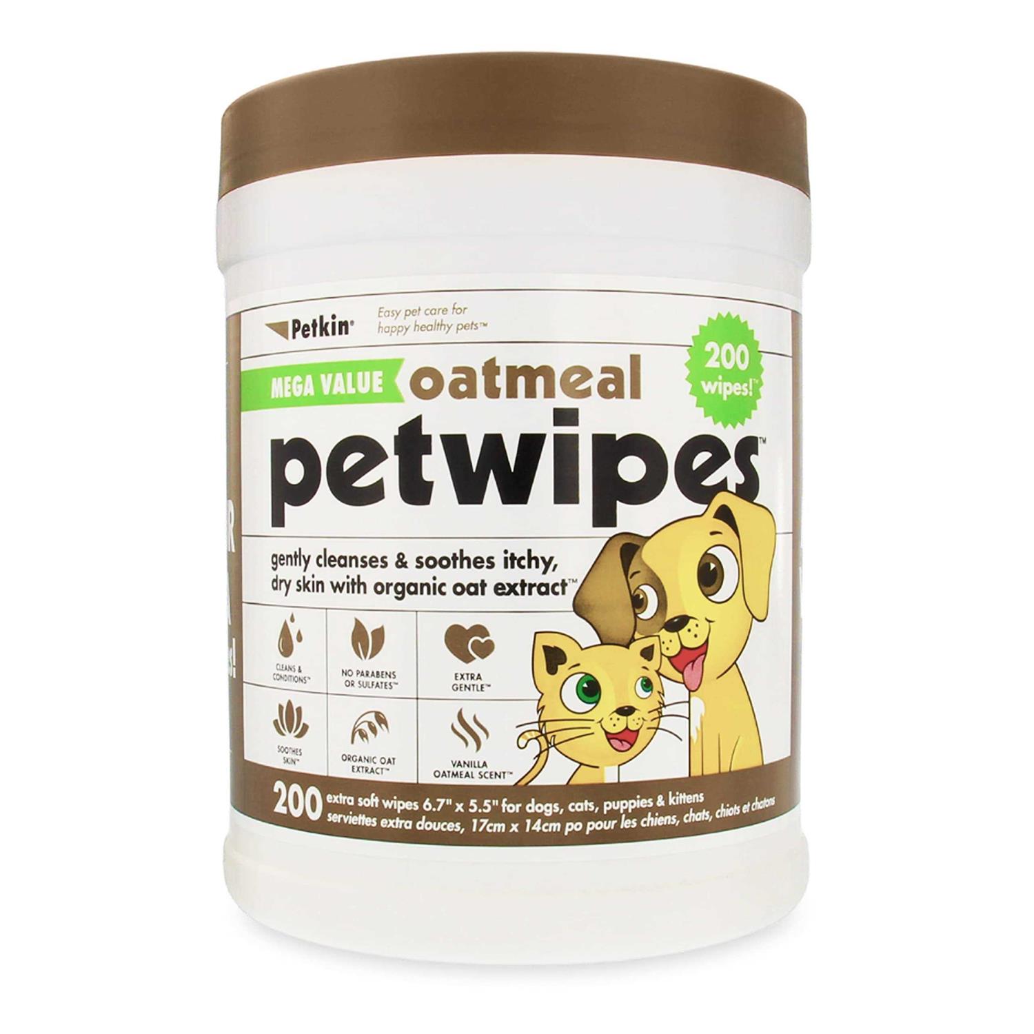 Petkin MegaValue Oatmeal Pet Wipes 200 Count - Healthber