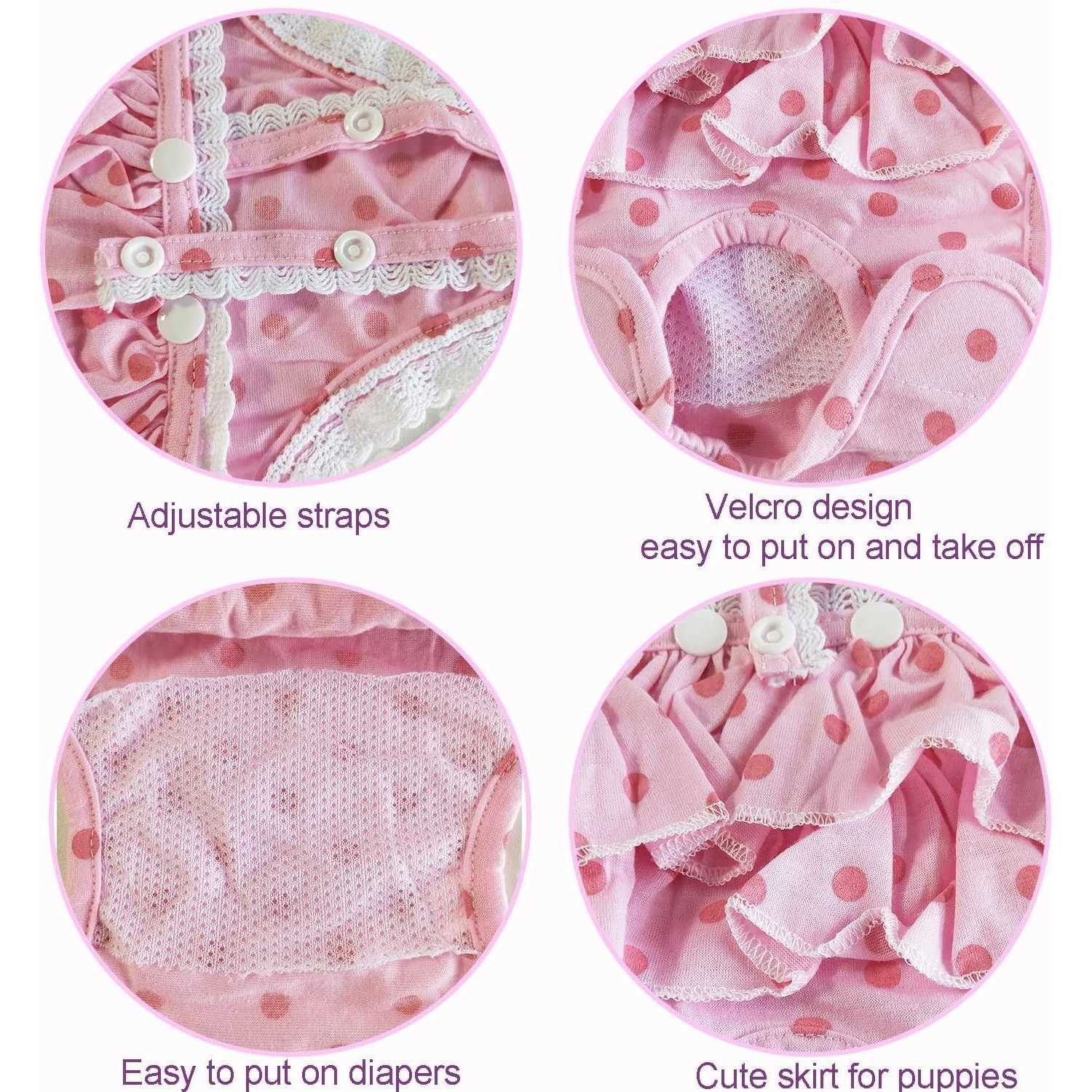 JUOMIIEL 2 Pieces Washable Female Diapers with Suspender Comfort Reusable Doggy Diapers Reusable Puppy Sanitary Panties Dog Underwear - Healthber