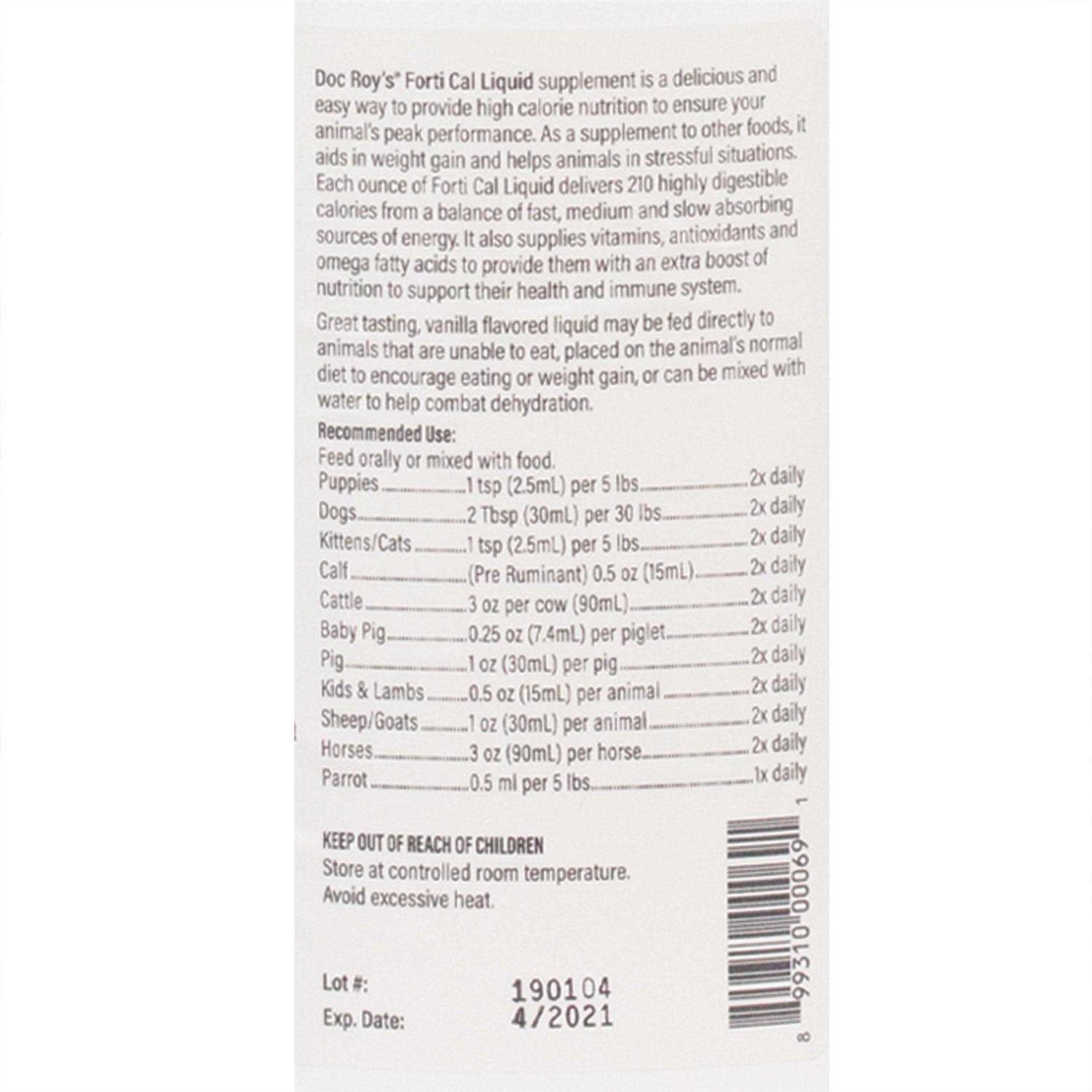 Revival Animal Health Doc Roy’s Forti Cal High Calorie Nutritional Energy Liquid Supplement - Healthber
