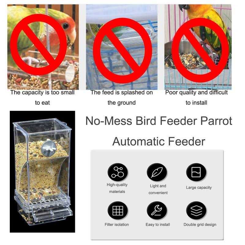 Automatic Bird Feeder,No Mess Bird Feeder,Bird Cage Feeder Bird Cage Accessories for Parakeet Canary Cockatiel Finch - Healthber