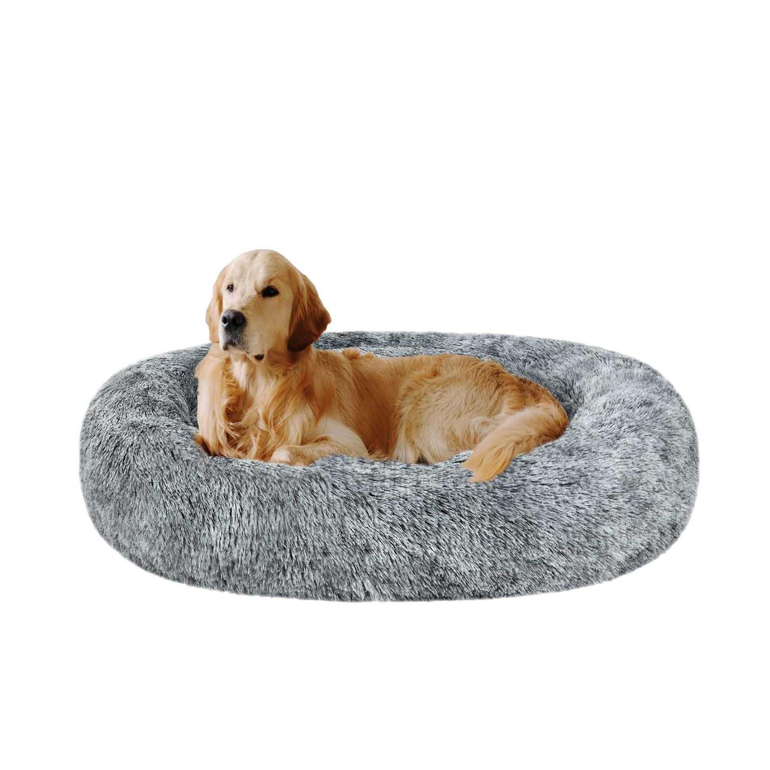 coohom Oval calming Donut cuddler Dog Bed,Shag Faux Fur cat Bed Washable Round Pillow Pet Bed for Small Medium Dogs - Healthber
