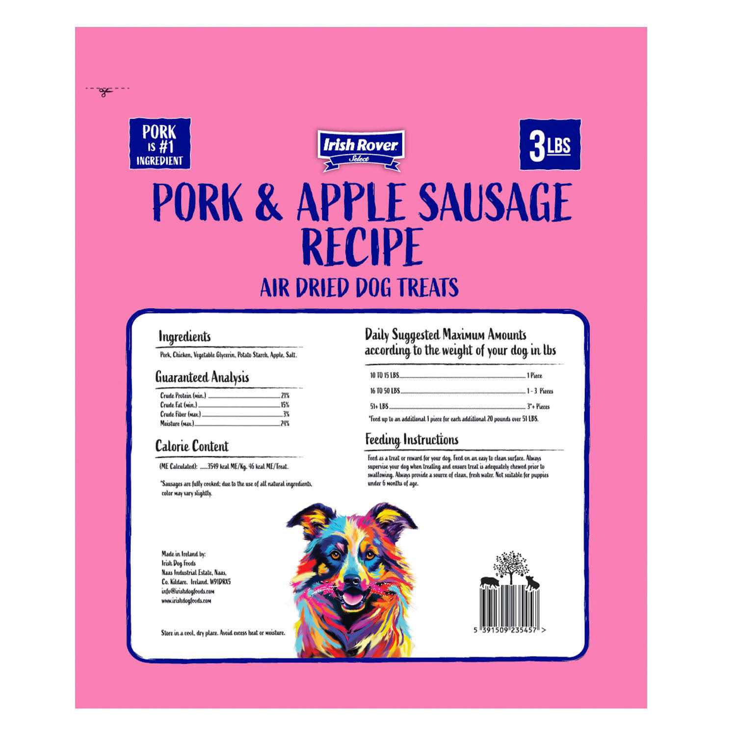 Irish Rover Pork and Apple Sausage Air Dried Dog Treats - Healthber