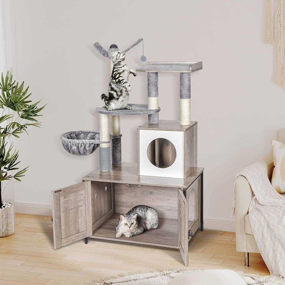 Snughome Cat Litter Box Enclosure with Cat Tree Wooden Hidden Cat Washroom Furniture with Condo - Healthber