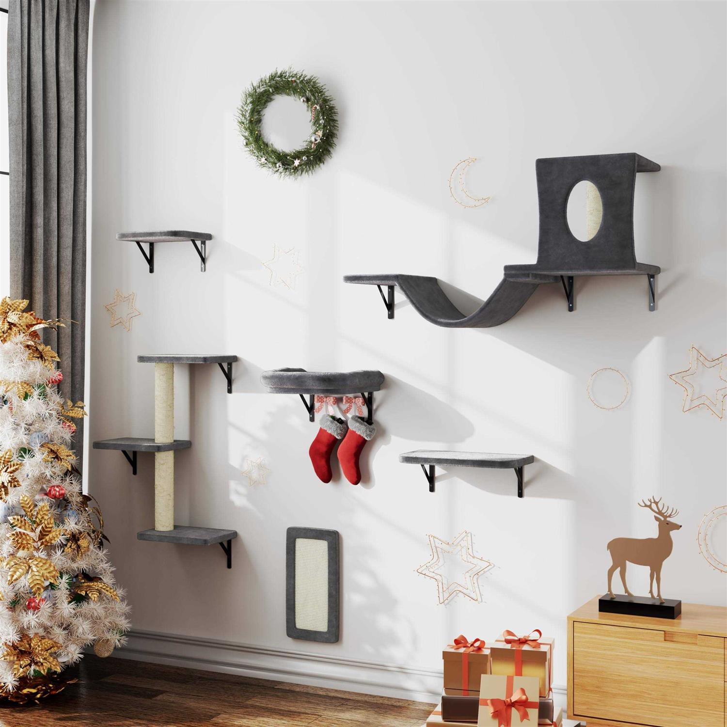 NUNU LAB Cat Wall Shelves 6 Pcs Luxury Wall-Mounted Cat Climber Set - Healthber