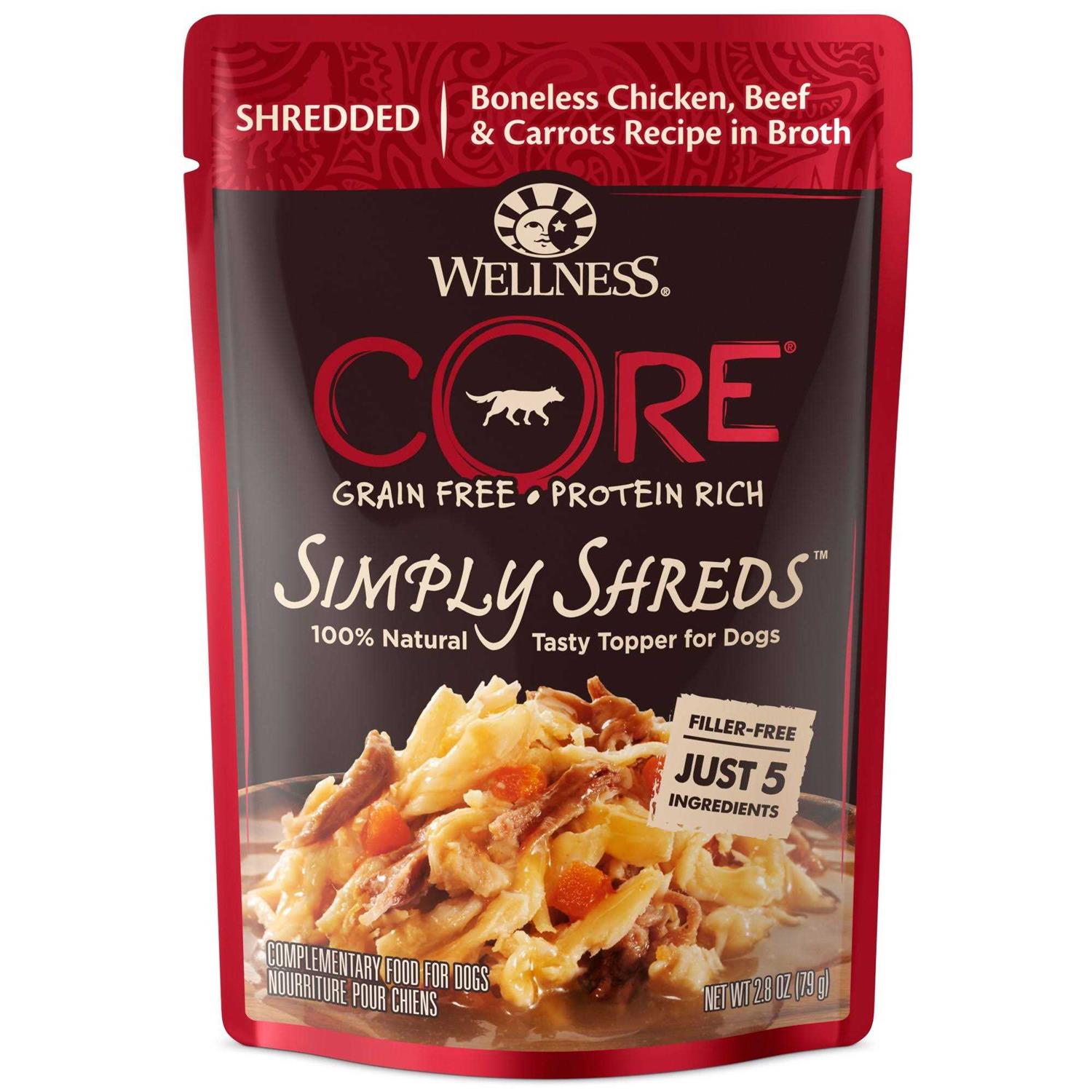 Wellness Core Simply Shreds Natural Grain Free Chicken Wet Dog Food Topper - Healthber