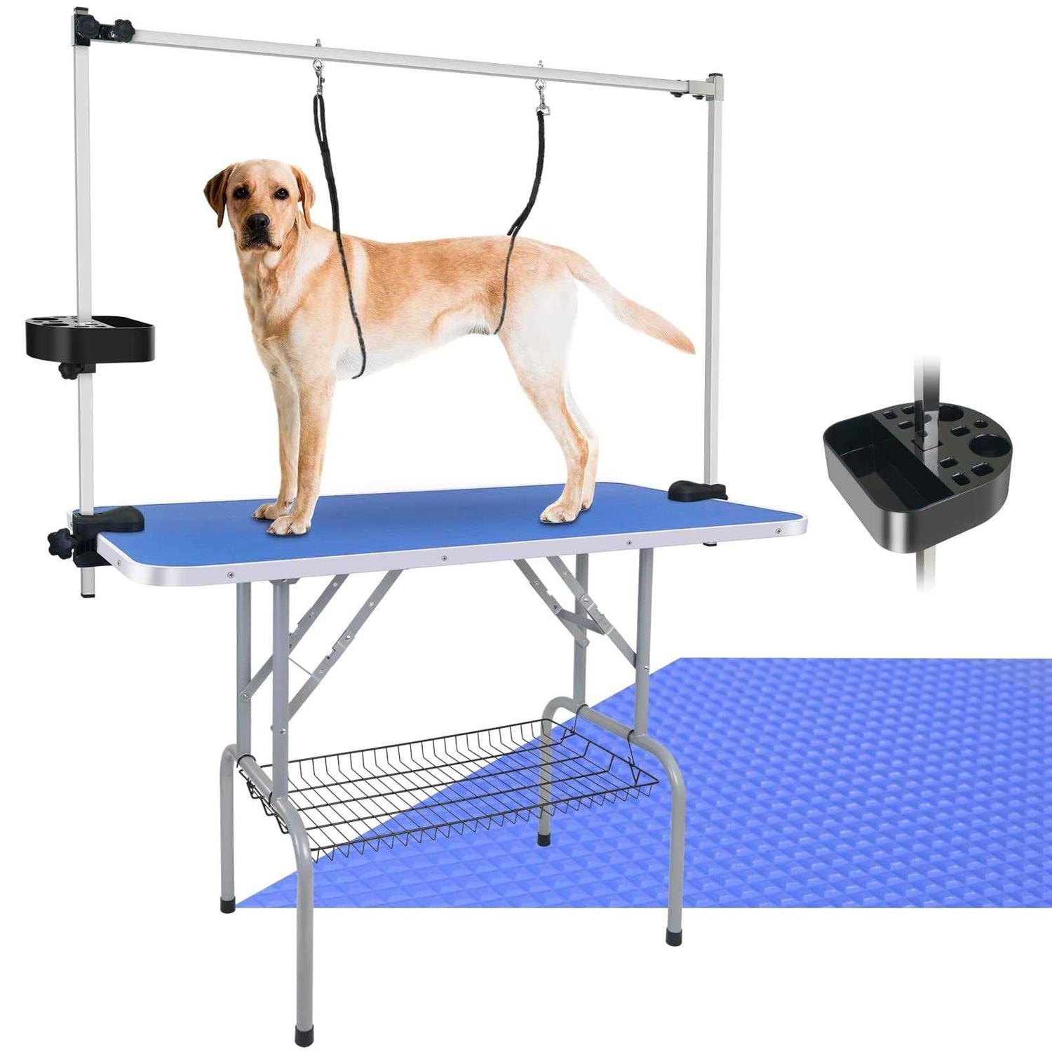 LEIBOU 45” Professional Foldable Heavy Duty Dog Pet Grooming Table with Tool Holder H-Shape Arm & Noose & Mesh Tray - Healthber
