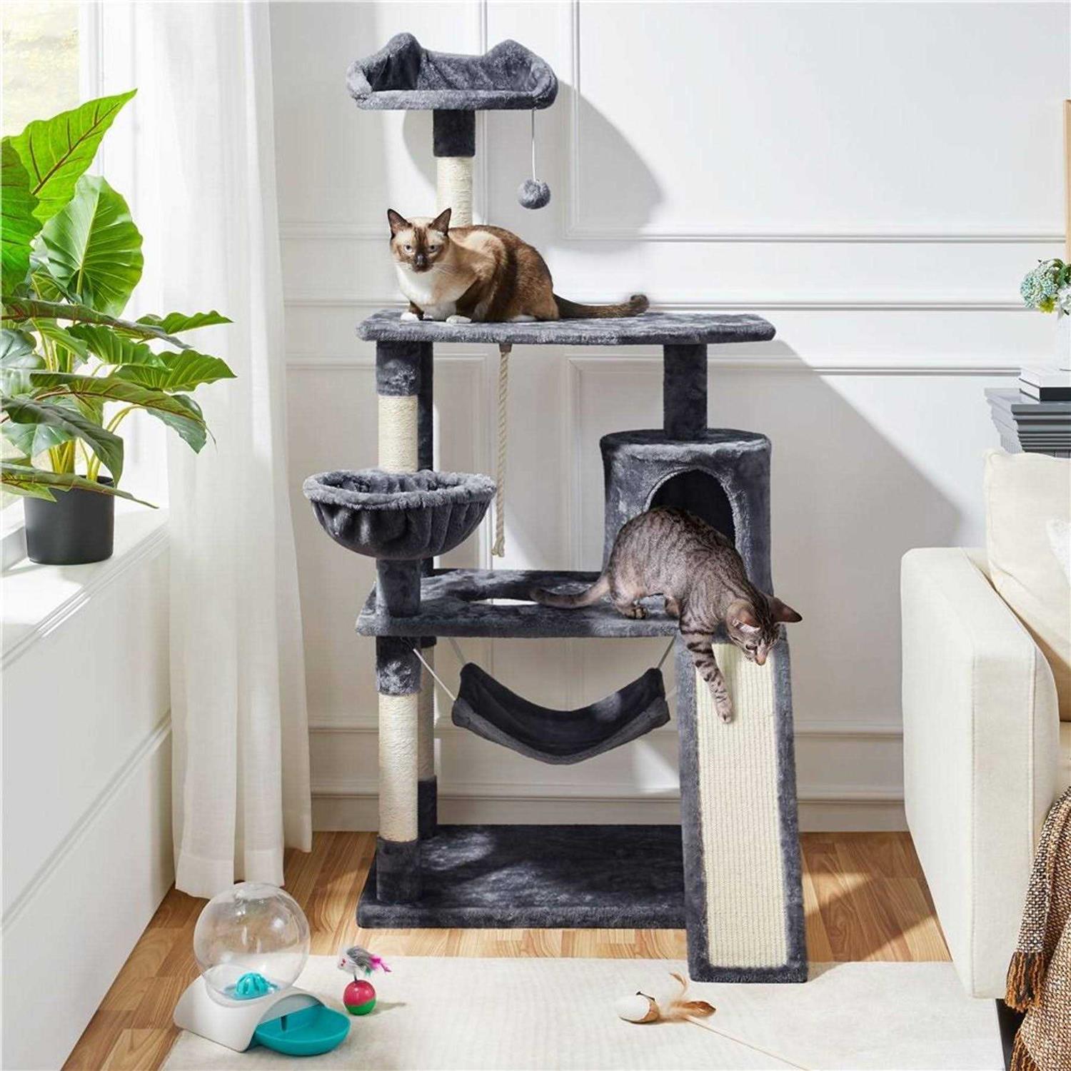 Yaheetech 61.5-in Plush Cat Tree Condo - Healthber