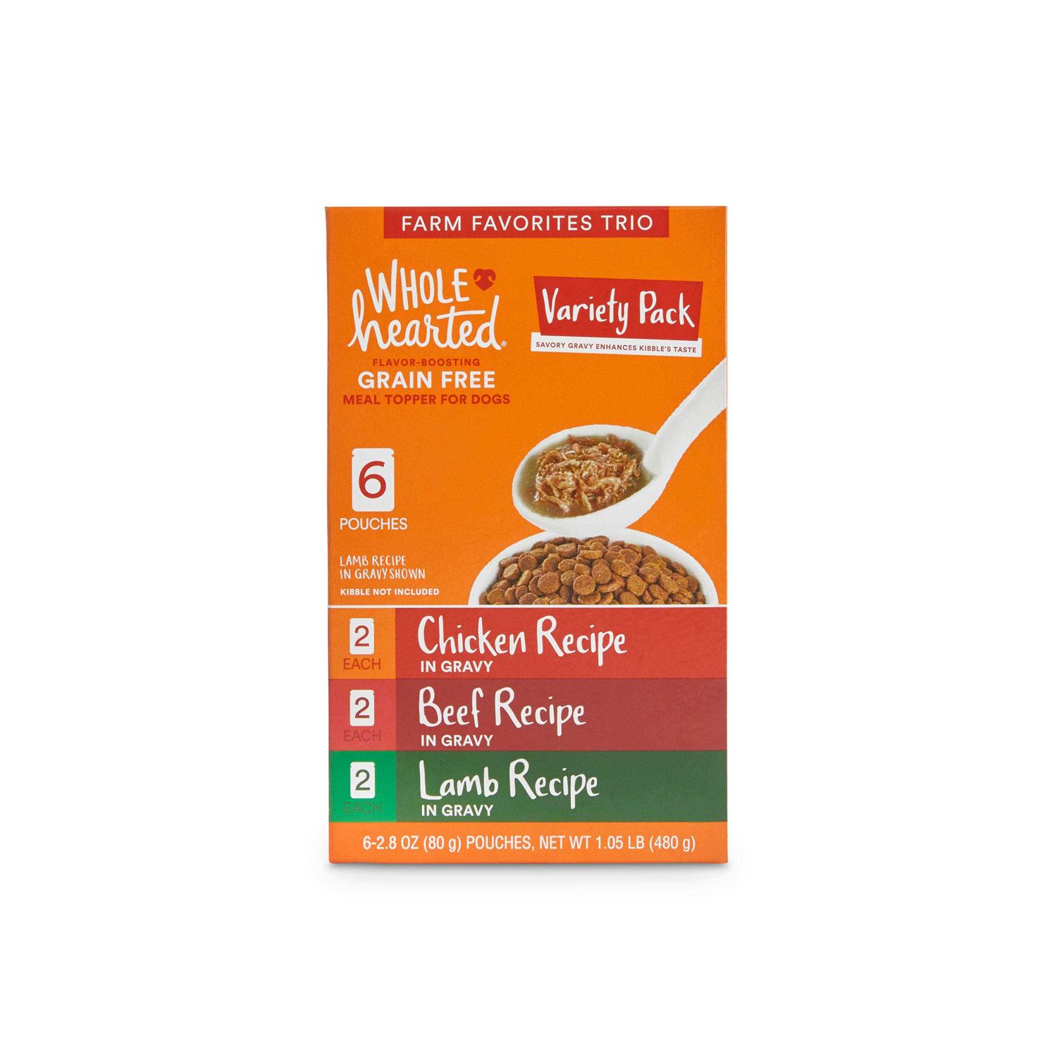 WholeHearted Grain Free Farm Favorites Trio Gravy Puree Topper Dog Meal Variety Pack - Healthber