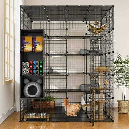 Dextrus 5-Tier Metal Cat Cage with Cube Storage,DIY Indoor Catio Enclosure Spacious Cat Playpen with Hammock - Healthber