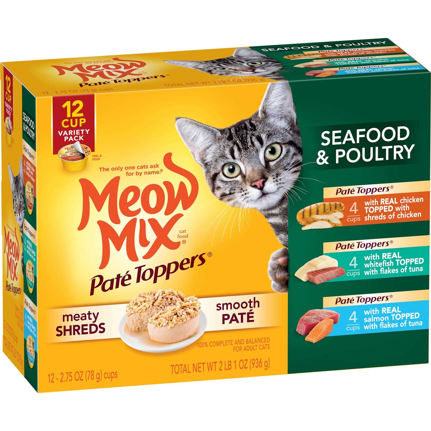 Meow Mix Pate Toppers Seafood & Poultry Variety Pack Wet Cat Food - Healthber