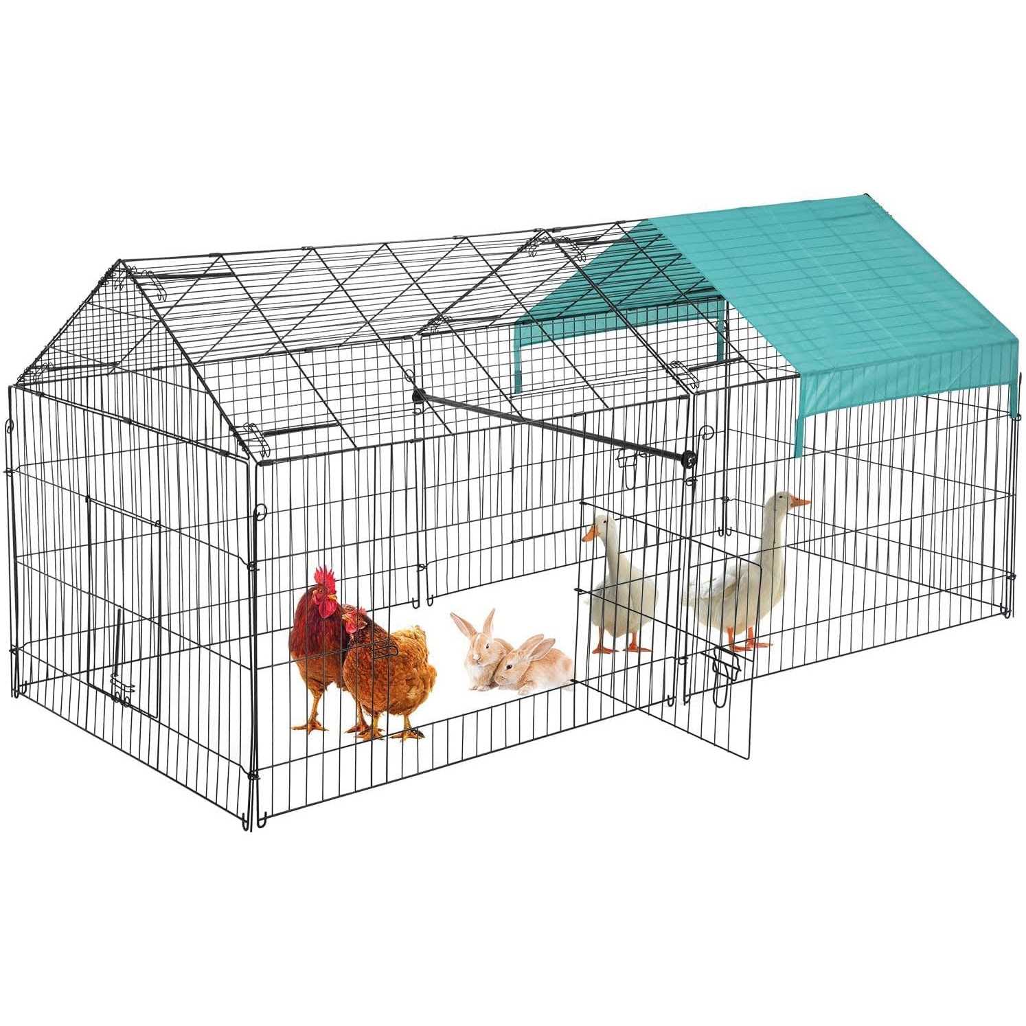 BestPet Large Metal Chicken Coop Chicken Run Outdoor Walk-in Poultry Cage Duck Coop Chicken Pen Pet Playpen w/Door & Cover Rabbit Enclosure - Healthber