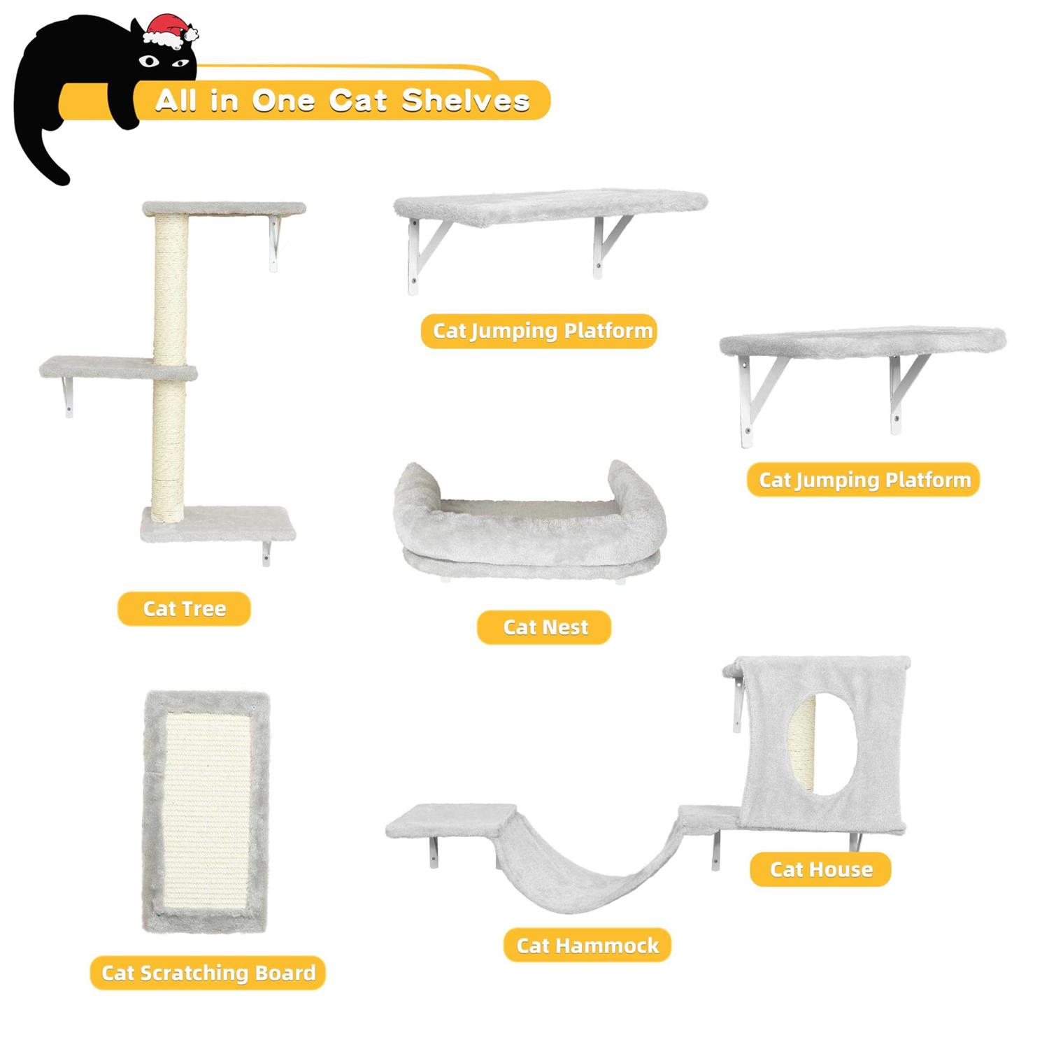 NUNU LAB Cat Wall Shelves 6 Pcs Luxury Wall-Mounted Cat Climber Set - Healthber