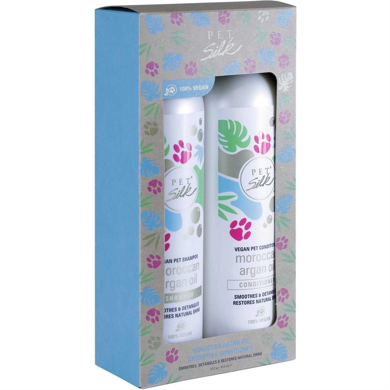 Pet Silk Vegan Moroccan Argan Oil Dog & Cat Shampoo & Conditioner Kit - Healthber