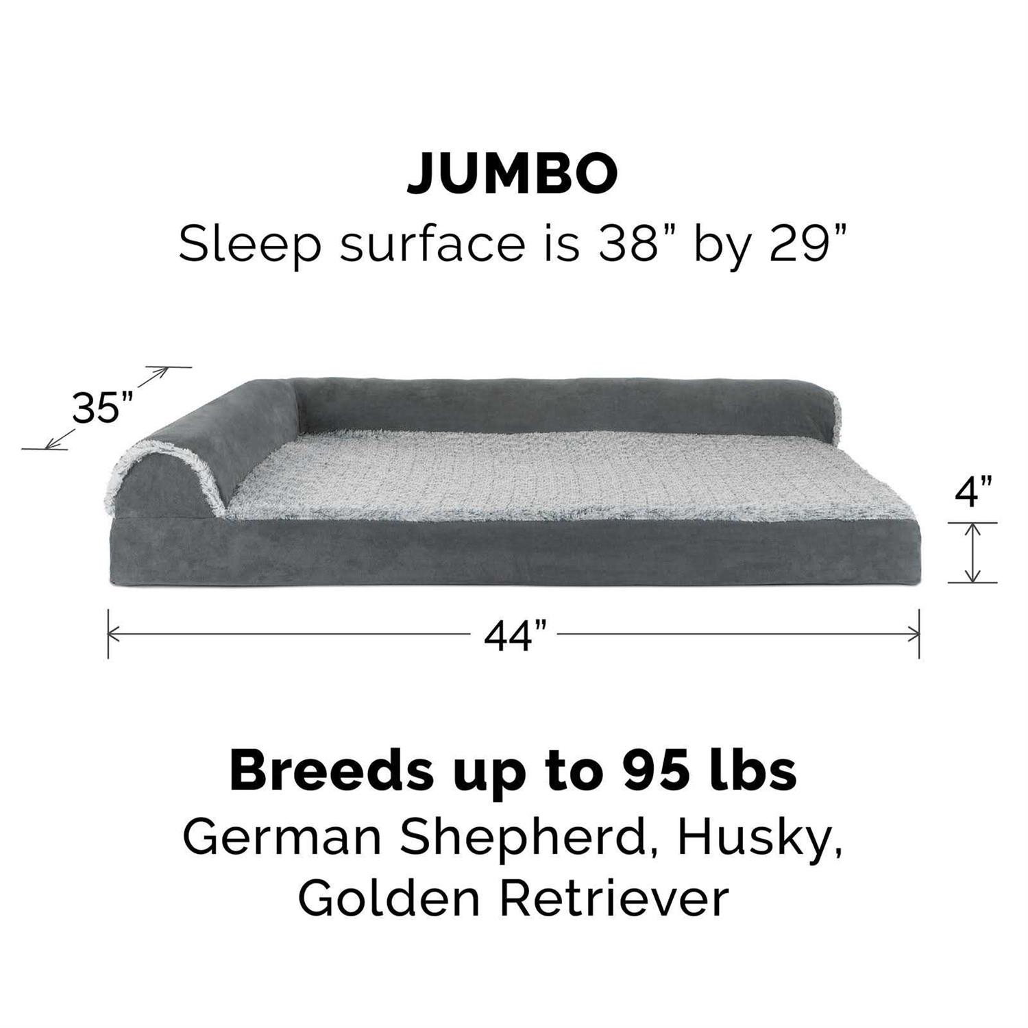 FurHaven Pet Bed Two-Tone Faux Fur Suede Deluxe Chaise Lounge Dog Bed - Healthber