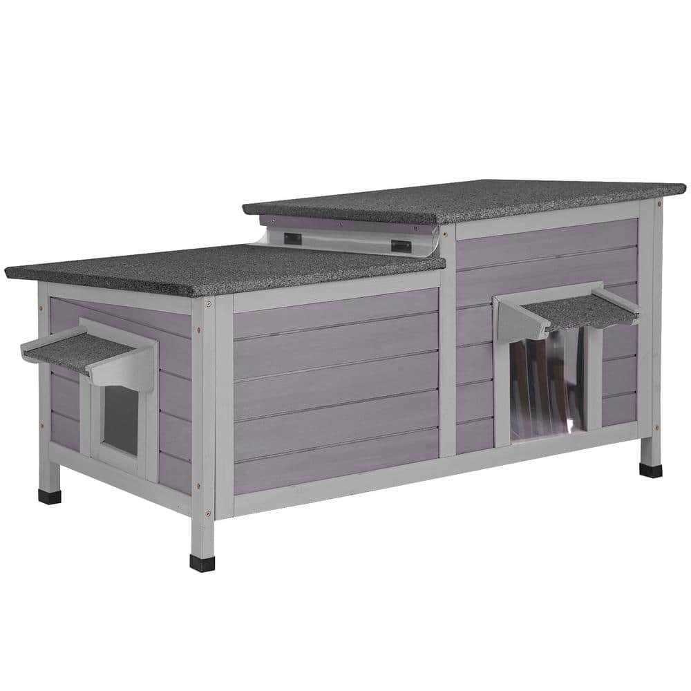 aivituvin Feral Cat Shelter 2-Room Outdoor Cat House for Rescued Cats AIR93 - Healthber