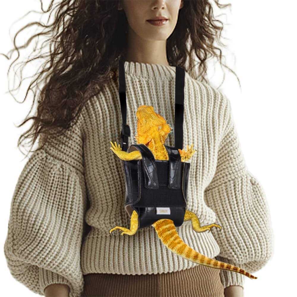 Bearded Dragon Sling Carrier Fashion Leather Reptile Pouch with Adjustable Size Design for Small and - Healthber