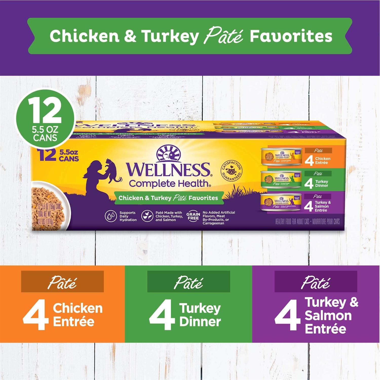 Wellness Complete Health Chicken & Turkey Pate Favorites Cat Food Variety Pack - Healthber