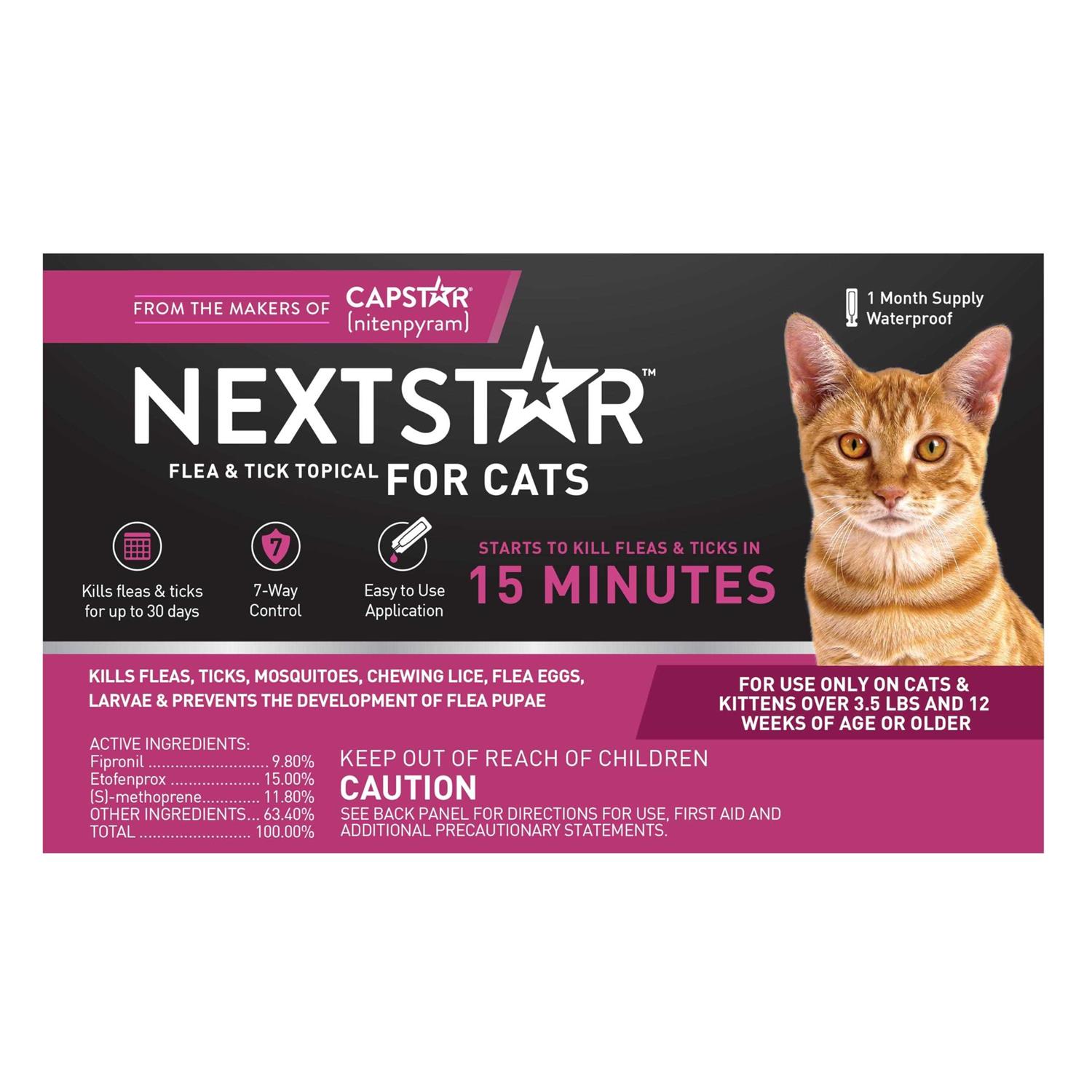 Nextstar Flea and Tick Prevention for Cats, Fast Acting Topical Treatment & Control, Waterproof Drops, Small Cat and Kitten over 3.5 lbs - Healthber