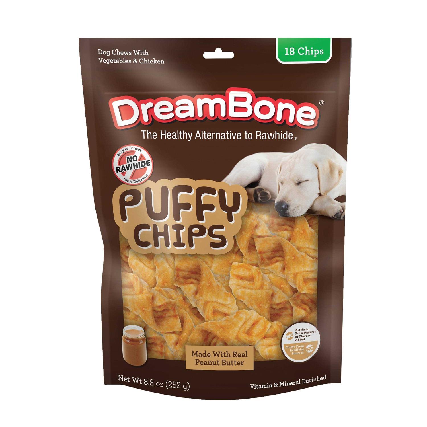 DreamBone Peanut Butter Puffy Chips Chews Dog Treats - Healthber