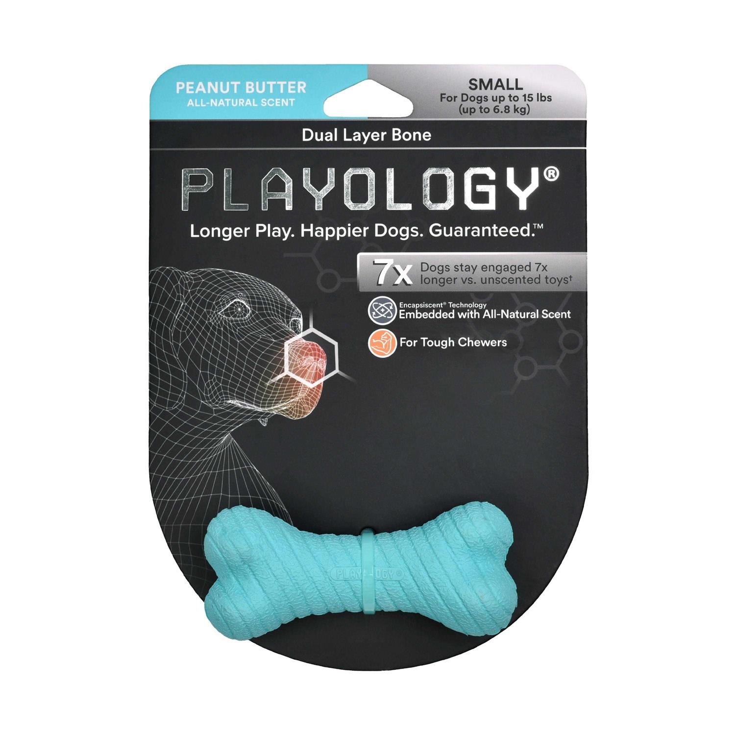 Playology Dual Layer Bone Dog Toy Peanut Butter Small - Healthber