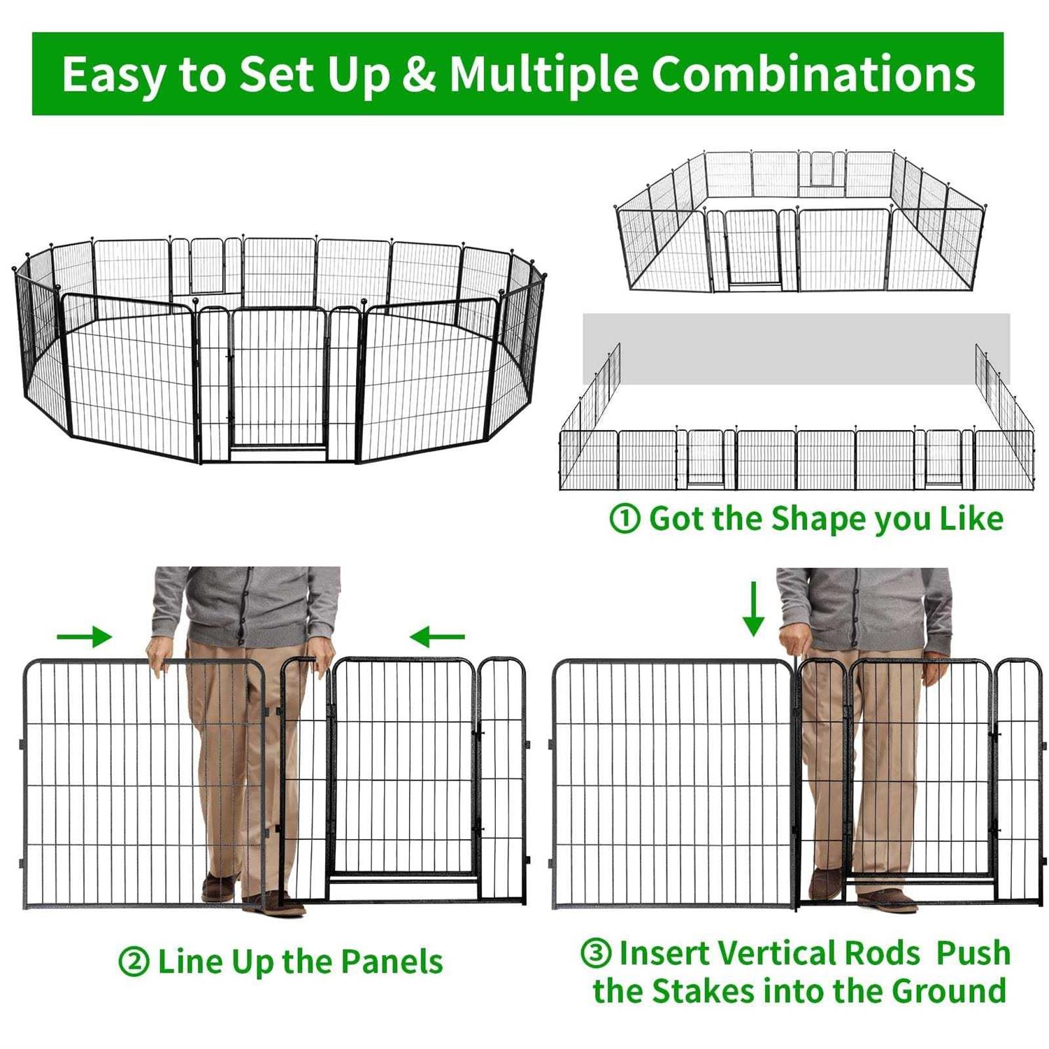 Kfvigoho Dog Playpen Outdoor Panels Heavy Duty Dog Pen Height Puppy Playpen Indoor Anti-Rust Exercise Fence with Doors for Medium/Small Pet - Healthber