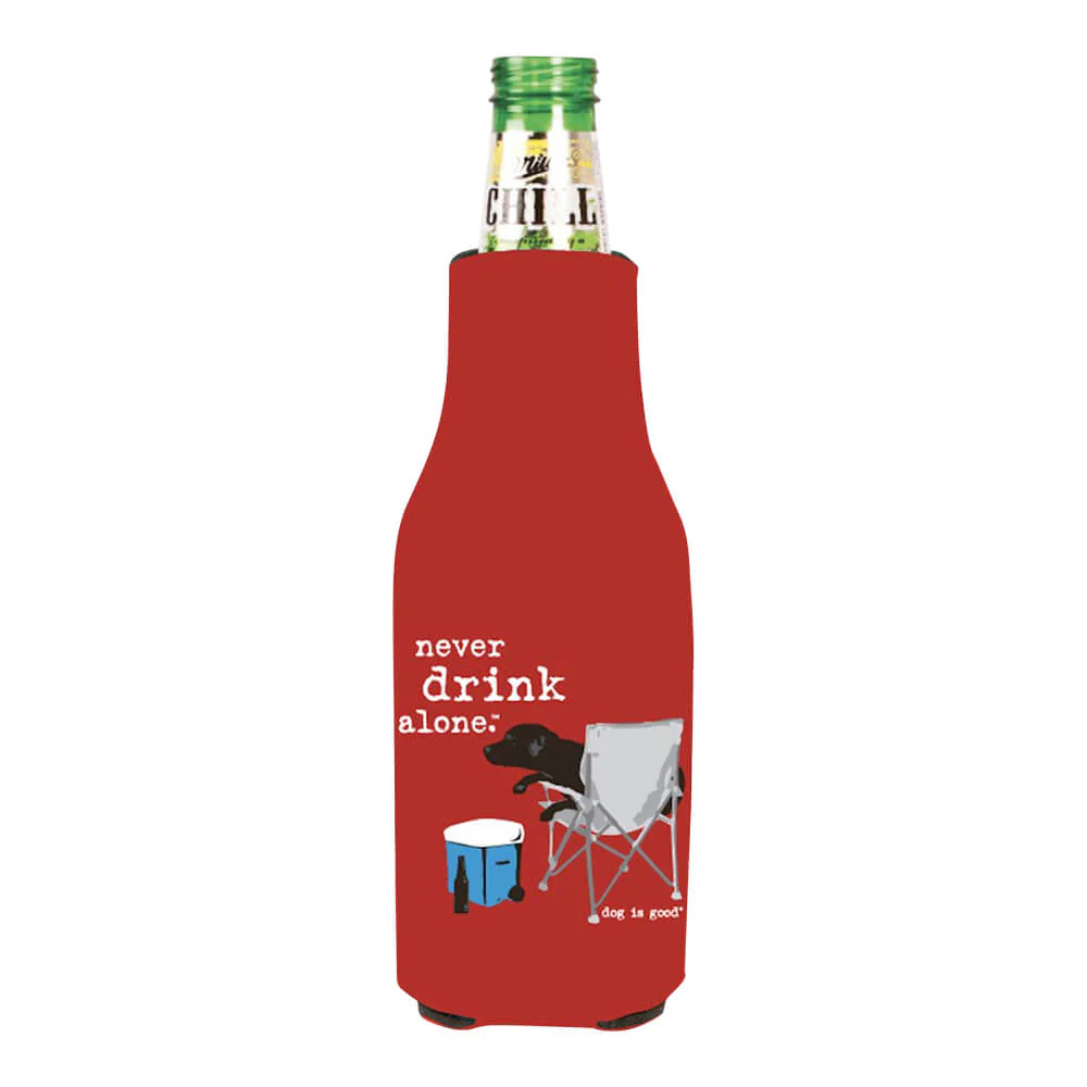 Dog is Good Bottle Koozie, Never Drink Alone, Red - Healthber