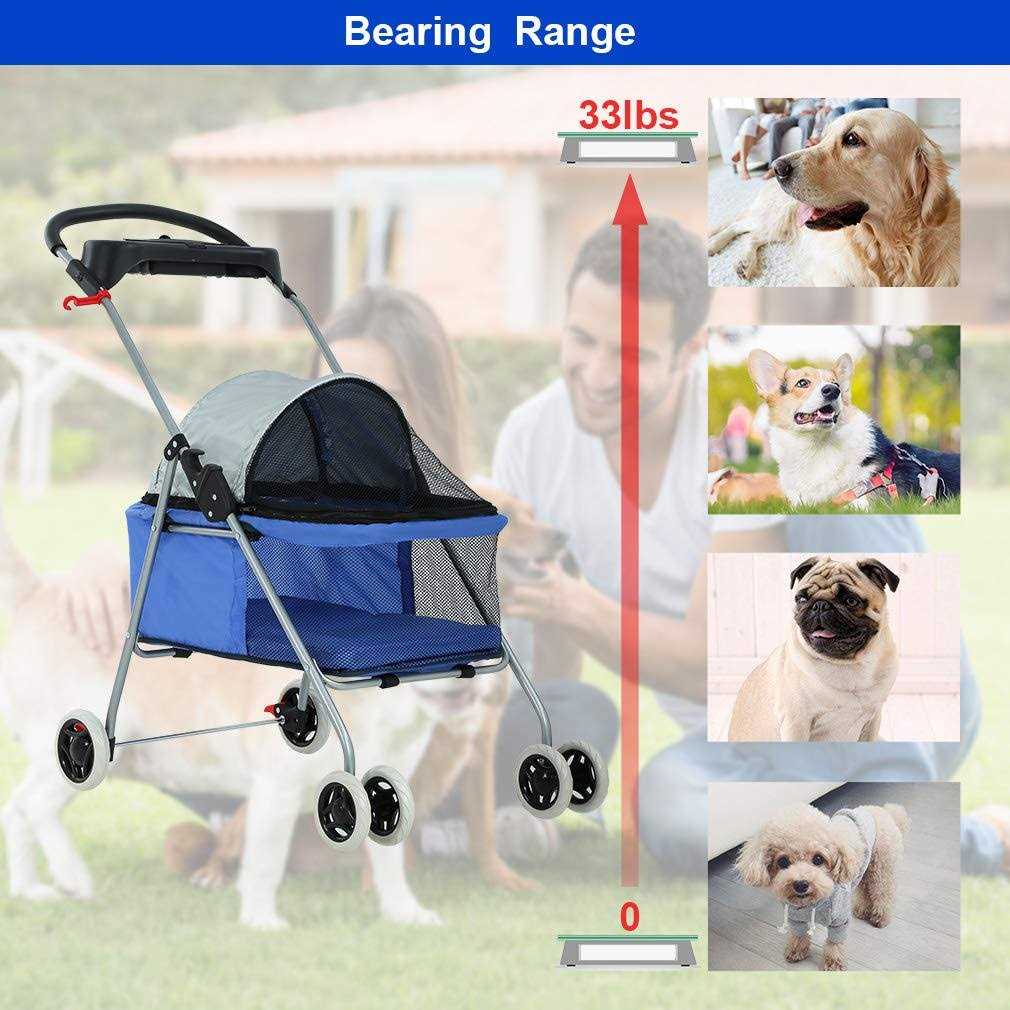 BestPet Pet Stroller 4 Wheels Posh Folding Waterproof Portable Travel Cat Dog Stroller with Cup Holder - Healthber