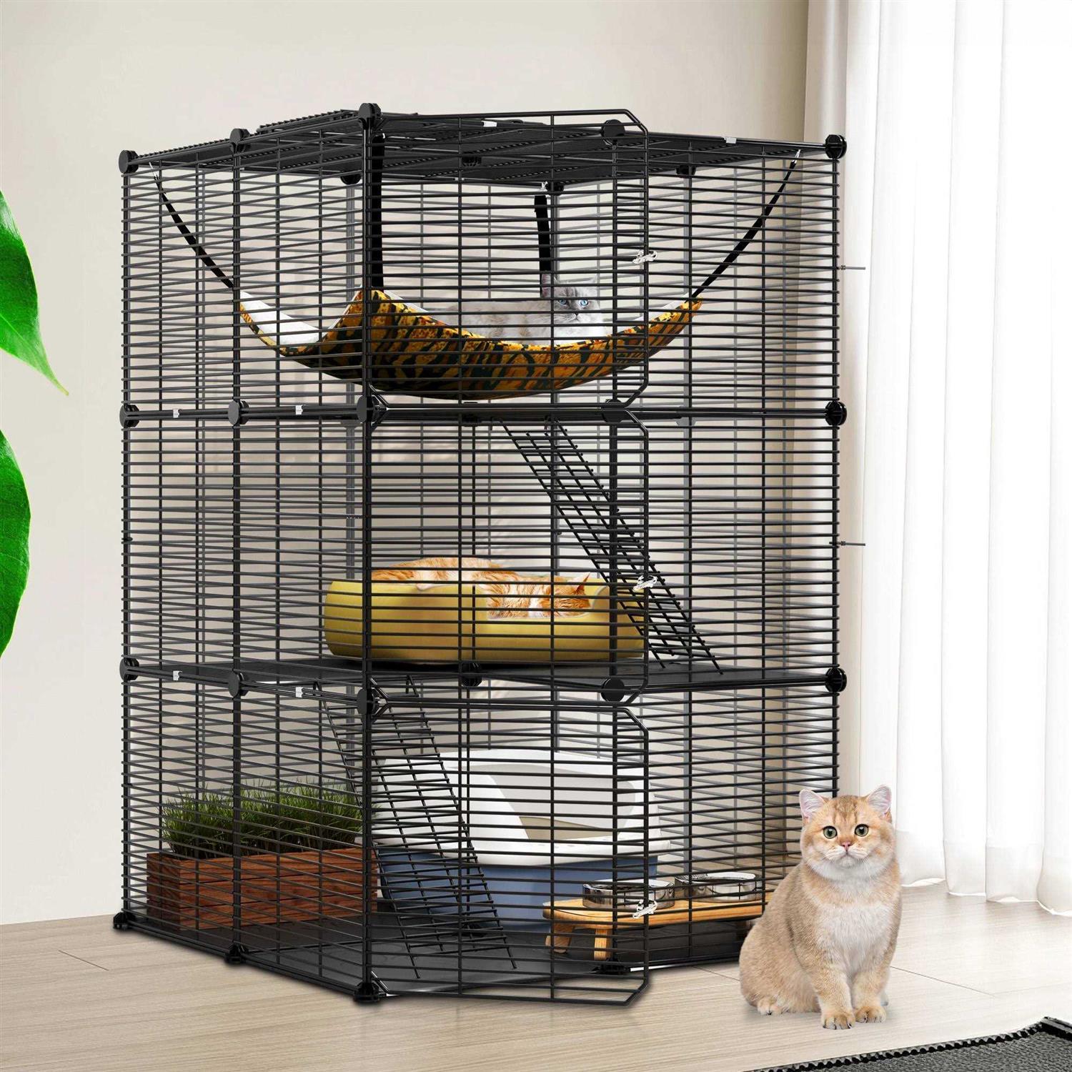 Dextrus Cat Cage Cat Enclosures Cat Kennel with Extra Large Hammock for 1-2 Cats - Healthber