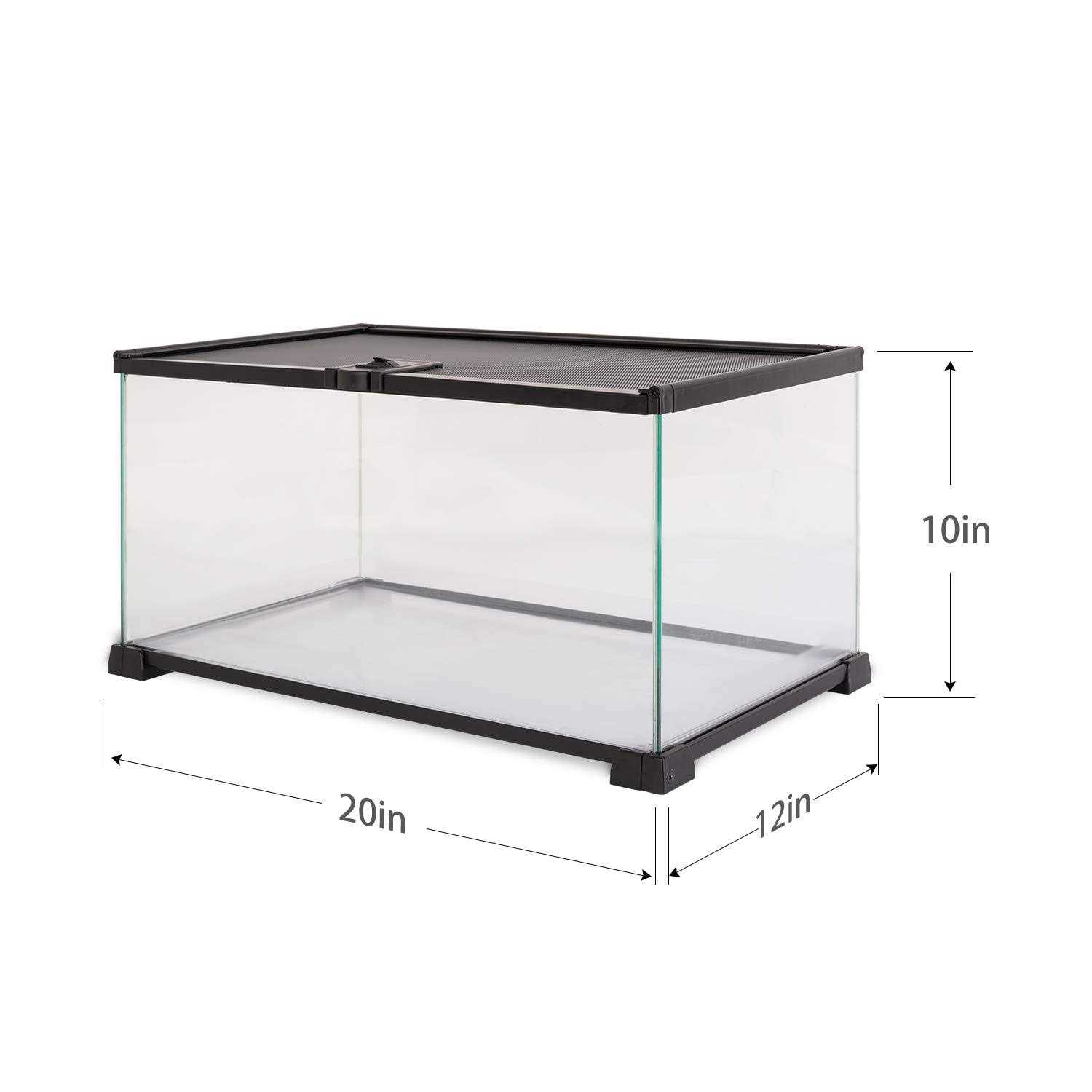 REPTI ZOO 10 Gallon Reptile Tank Glass Natural Cages Terrarium 20 x 12 x 10 Sliding Screen Top for Reptile Hamster Hedgehog Small Animals - Healthber