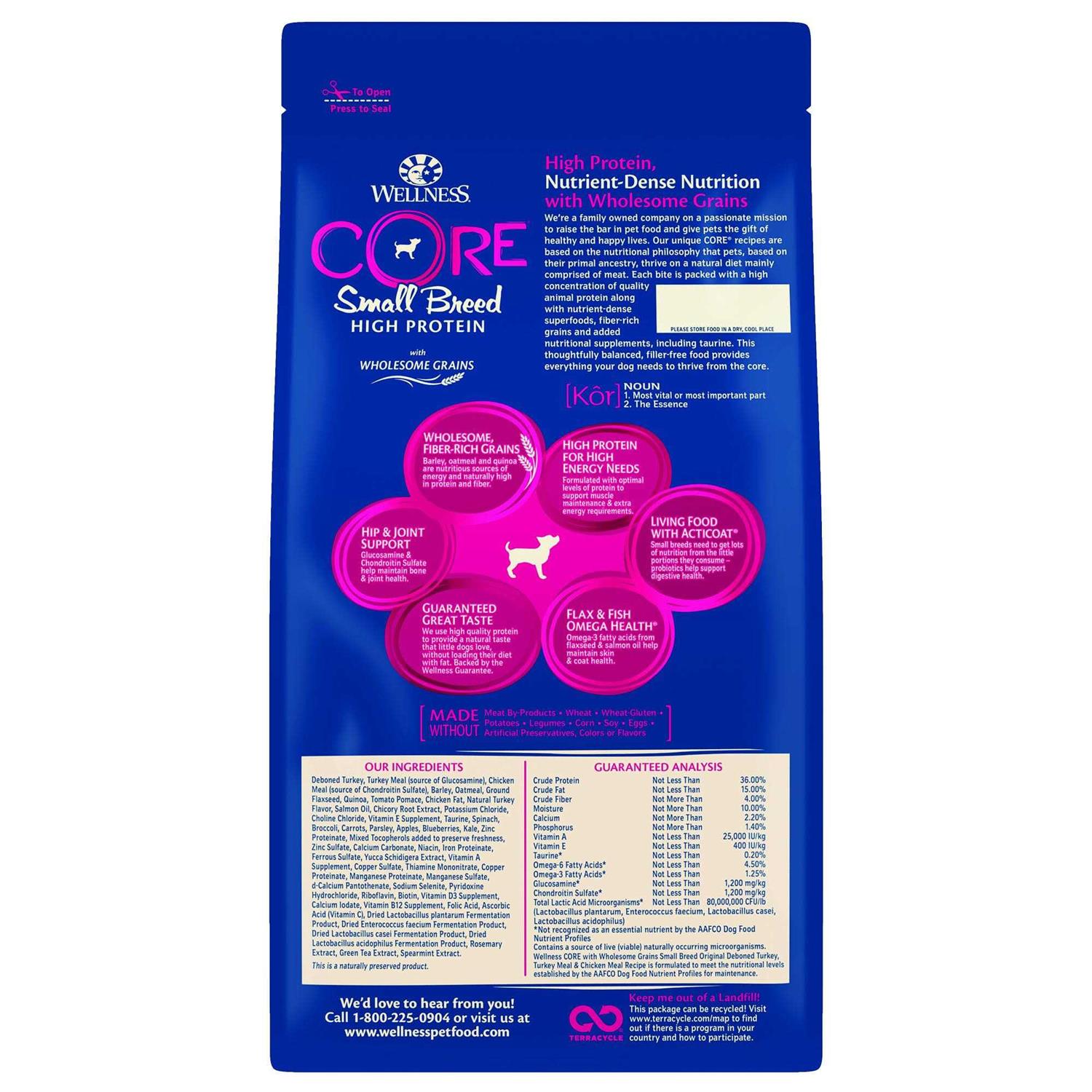 Wellness CORE High Protein Wholesome Grains Small Breed Original Recipe Dry Dog Food - Healthber