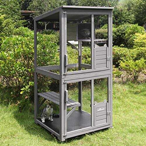 Aivituvin Cat House Outdoor Catio Cat Enclosures on Wheels70.9 Kitty House with Upgraded Resting Box,Waterproof Roof - Healthber